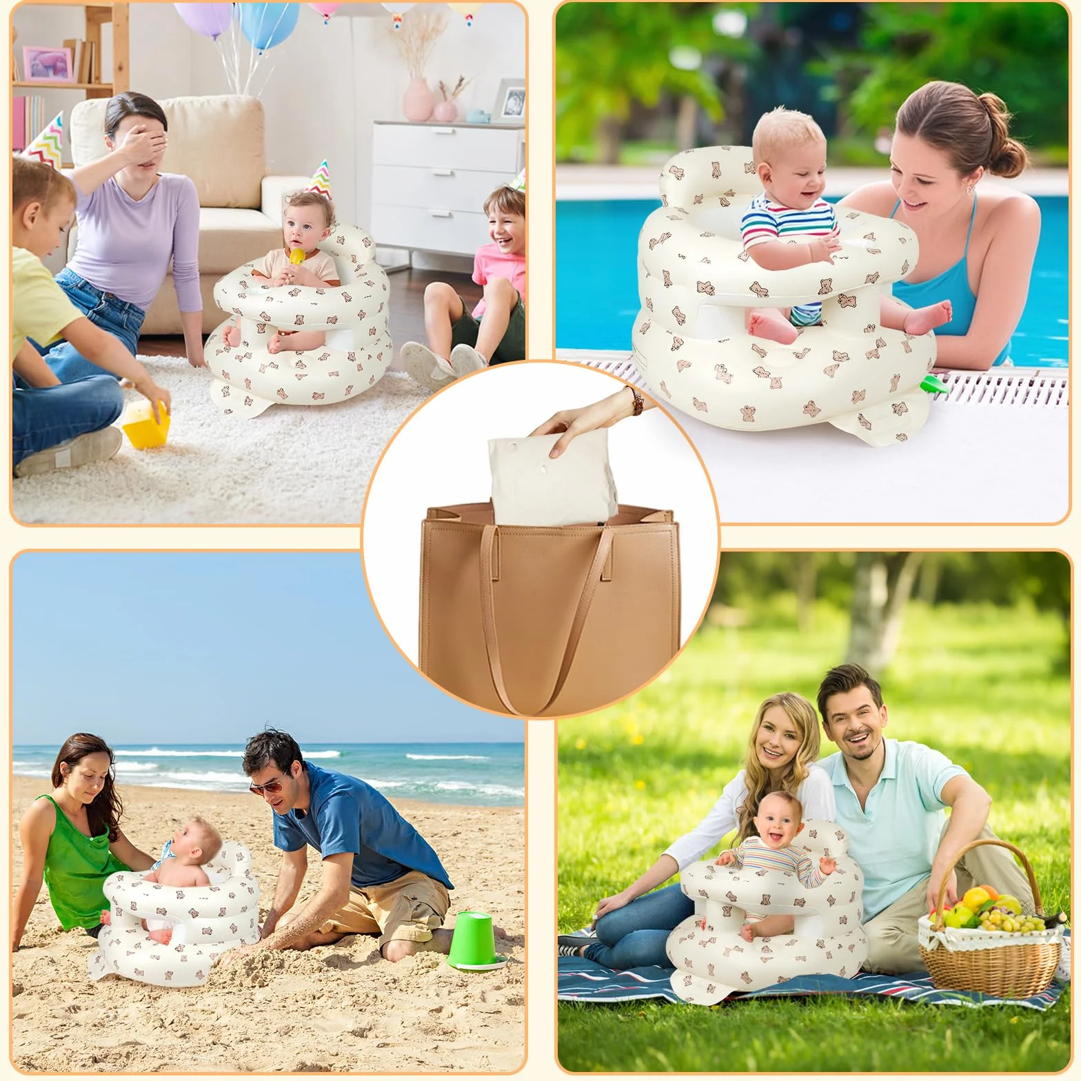 Siège Gonflable Bébé Ultra-Léger Portable avec Soutien Lombaire Cervical pour Voyage Camping 3 Mois+