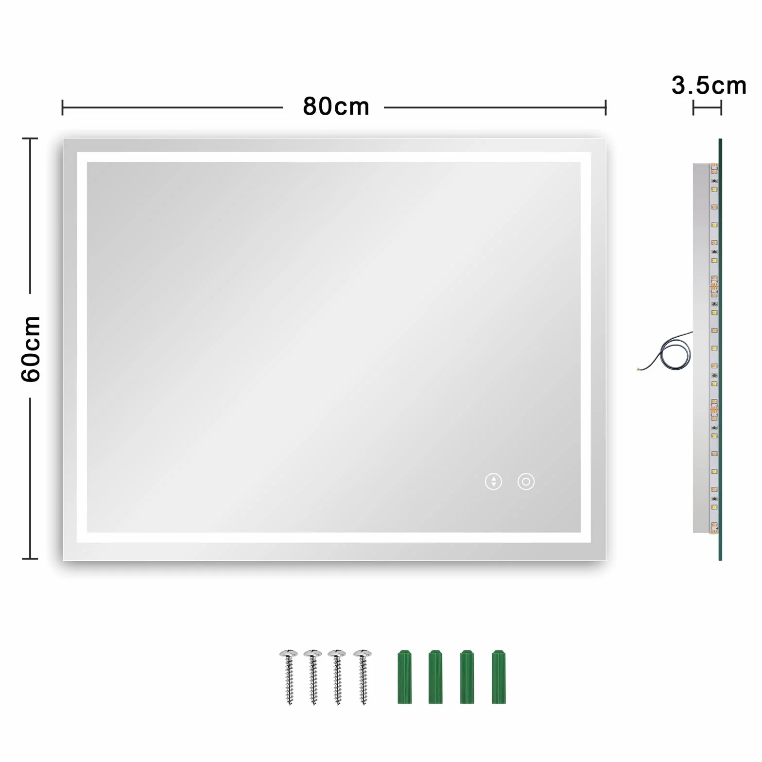 Dripex Miroir de Salle de Bain LED 60x80cm 30W Anti-buée 3 Couleurs Dimmable IP44