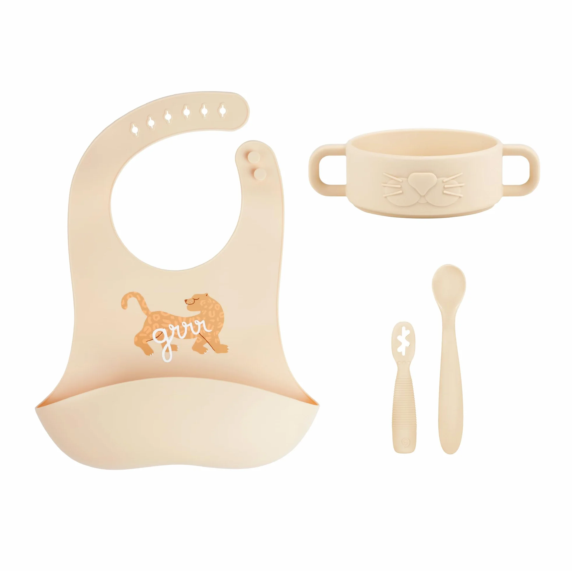 Babymoov Coffret Premiers Repas Bébé en Silicone avec Bol, Cuillères 1er âge, Bavoir Récupérateur