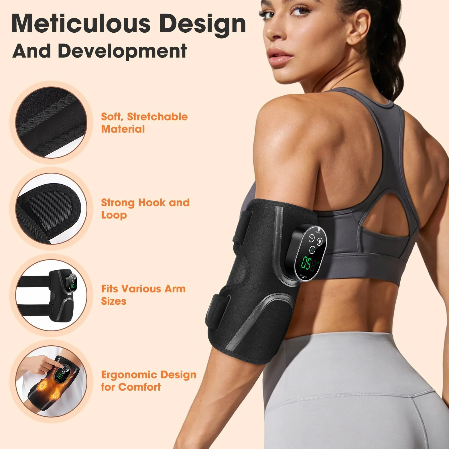 Coussin Chauffant Pour Coude Sans Fil Avec Vibrations, Coudière Chauffante Écran Tactile, 5 Niveaux Chaleur, 3 Modes Vibration, Batterie 3000mAh