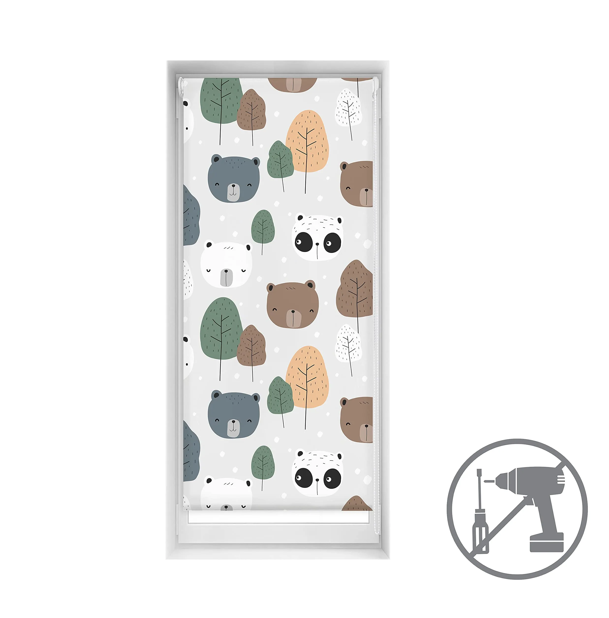 Blindecor Store occultant sans perçage Motif Blackout imprimé numérique Bear 60 x 150 cm Taille du Tissu 57 x 145 cm