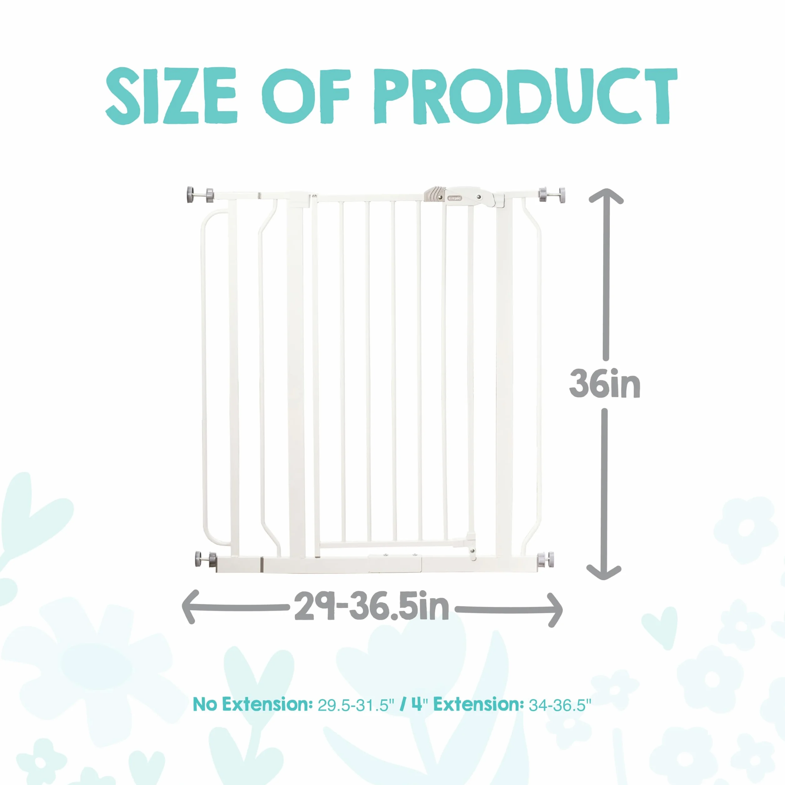 Regalo Safety 91.4cm Extra Tall Baby Gate for Doorways, Fits Openings 73.6-90cm, Pressure Mounted