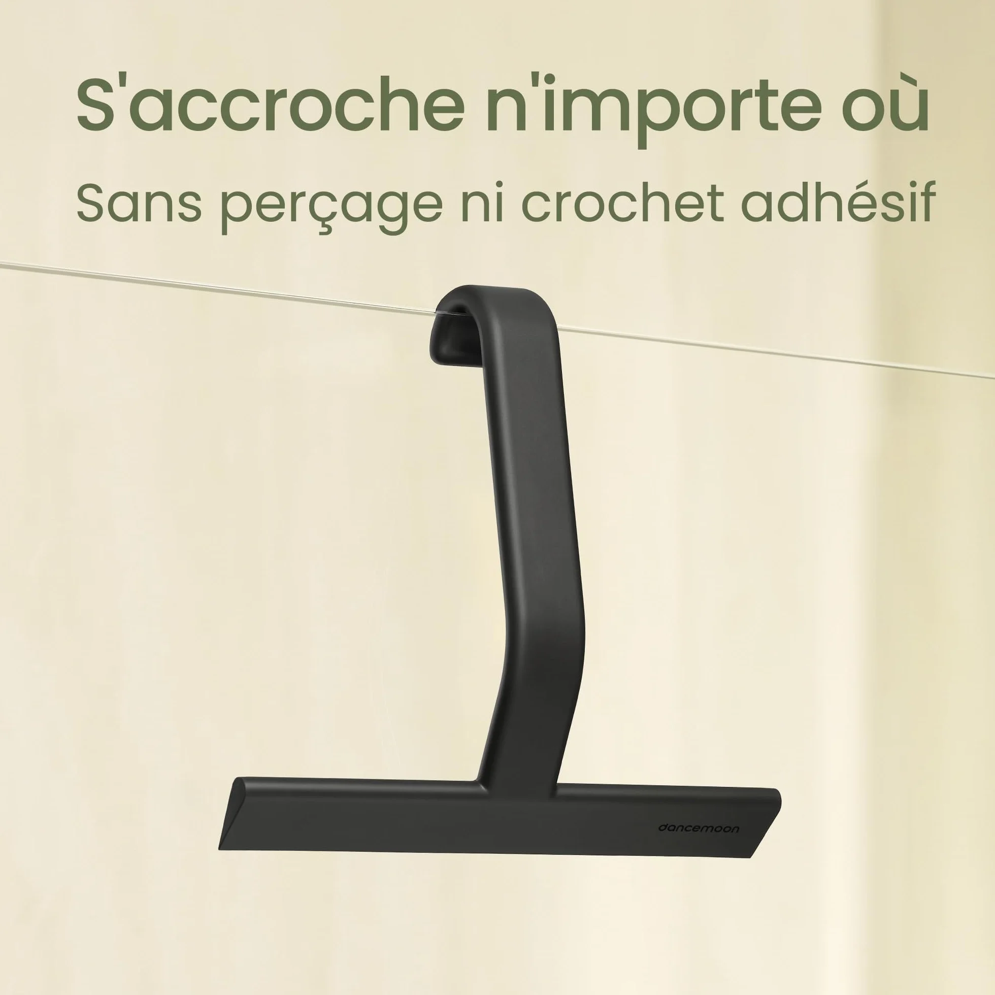 Raclette Douche Silicone Monobloc avec Crochet intégré 25 cm Noir