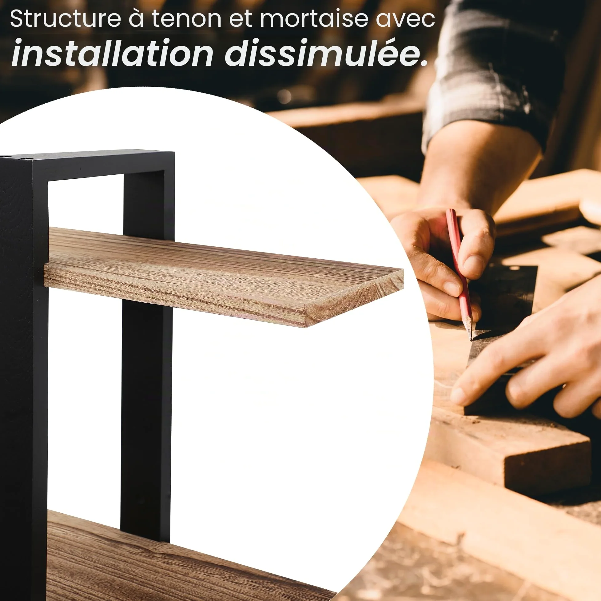 Lot de 2 étagères murales de rangement et de présentation pour salon, chambre à coucher, salle de bain, cuisine et bureau (noir + noir carboné)