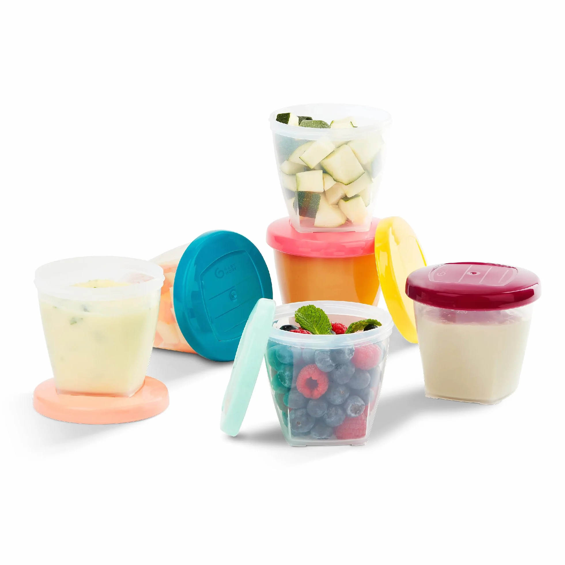 Babymoov Babybols Lot de 6 Pots de Conservation pour Bébé 250ml, Gradués, Sans BPA, Hermétiques