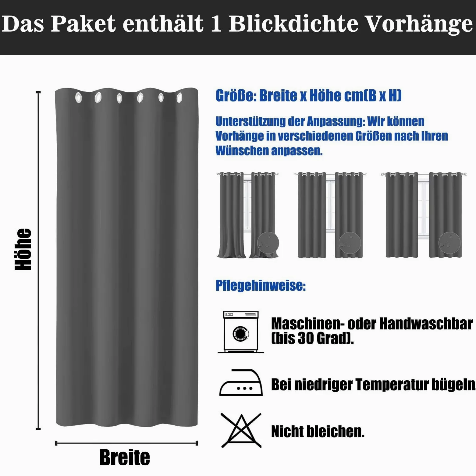 Rideau Occultant 150x300cm Thermique Grande Largeur à Oeillets Anti UV Rideau Isolant Thermique pour Chambre Enfant Cuisine Porte Gris Foncé