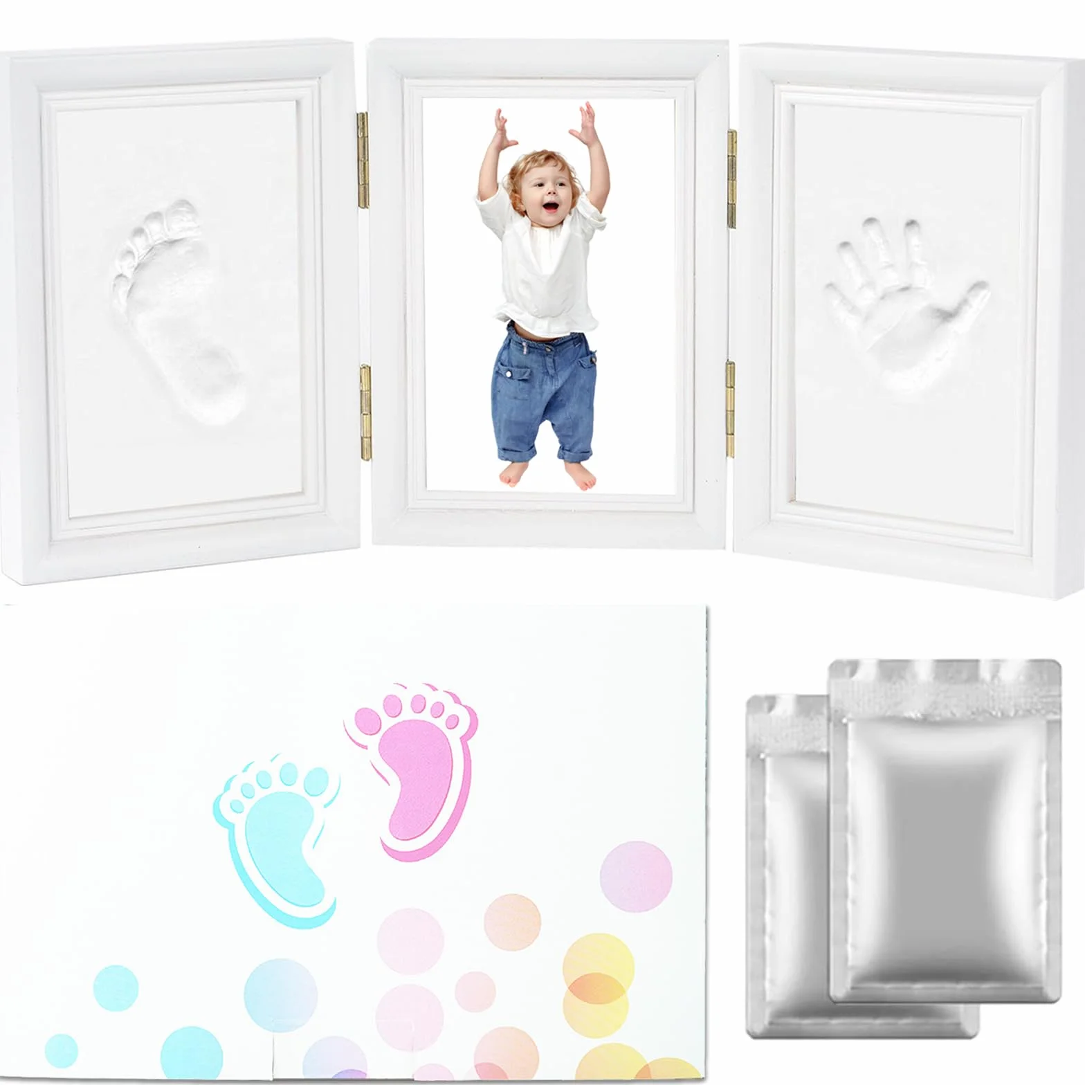 Cadre Empreintes Bébé Set Cadeau Naissance Baptême Baby Party 35x15.5cm