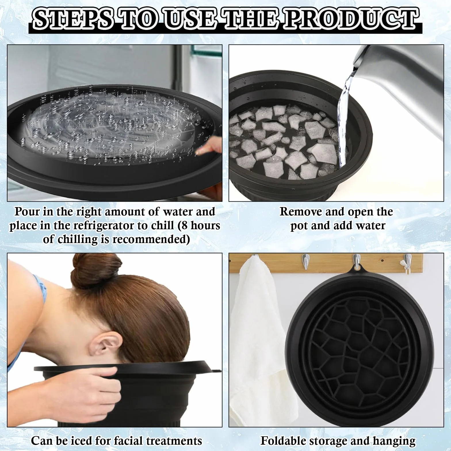 Bol de bain à glace pliable en silicone pour le visage Refroidissement rapide