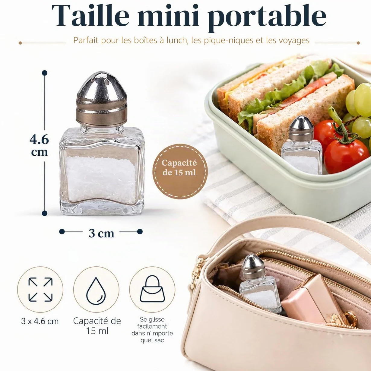 Lot de 30 mini salières et poivrières | Moulins à poivre et sel portables compacts pour voyage maison