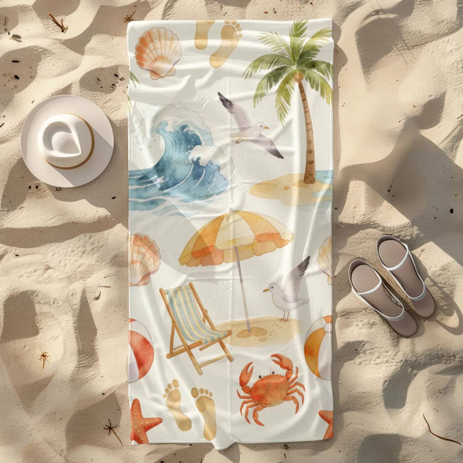 Tapis de Plage XXL Anti Sable Crabe Mouette Serviette Piscine Adulte,Natte De Plage Pliable, Voyage Accessoires De Plage Camping,Serviette de Bain Personnalisée