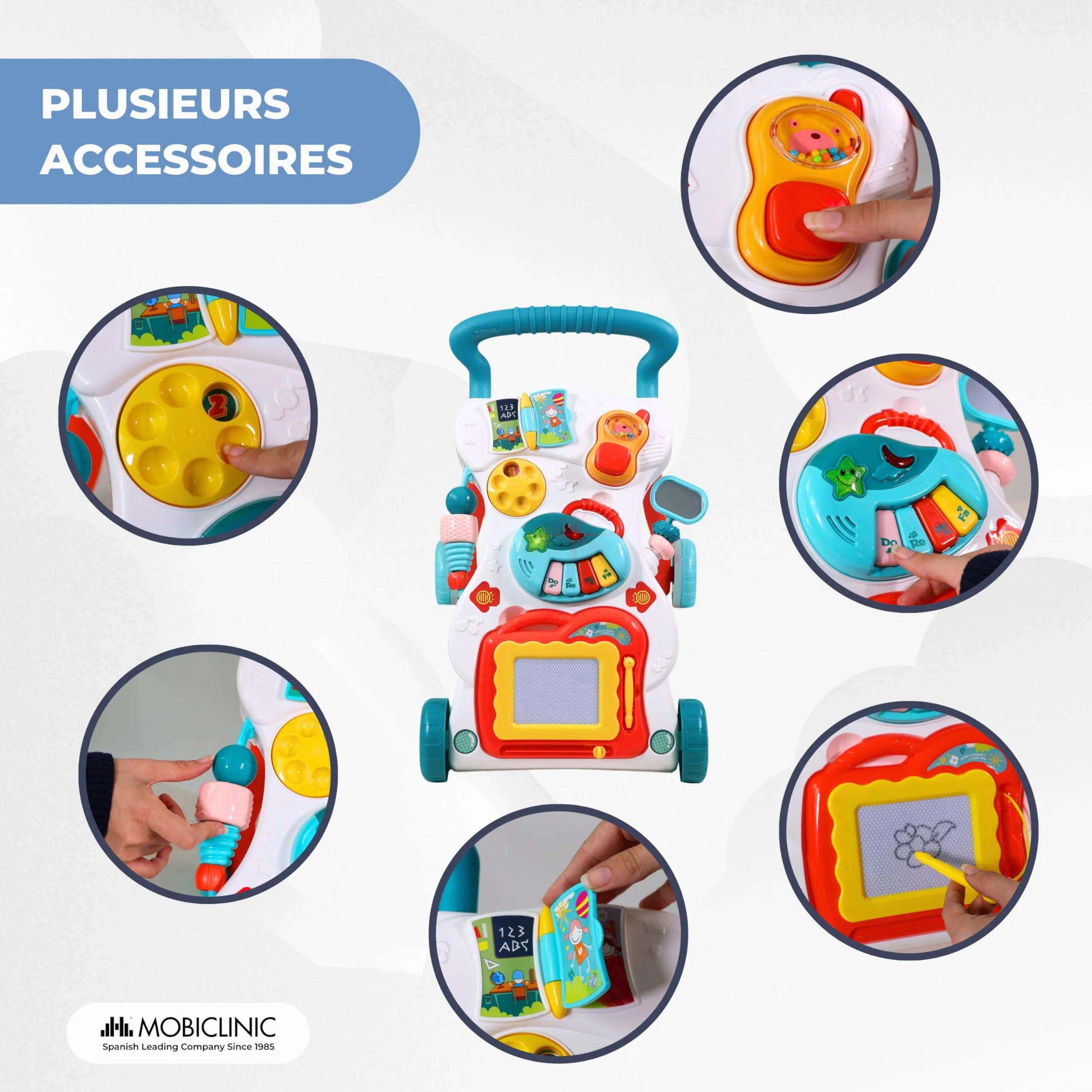 Mobiclinic Chariot de Marche Bébé avec Musique et Lumières, Vitesse Réglable, Jouets Amovibles, + 6 mois, Multicolore