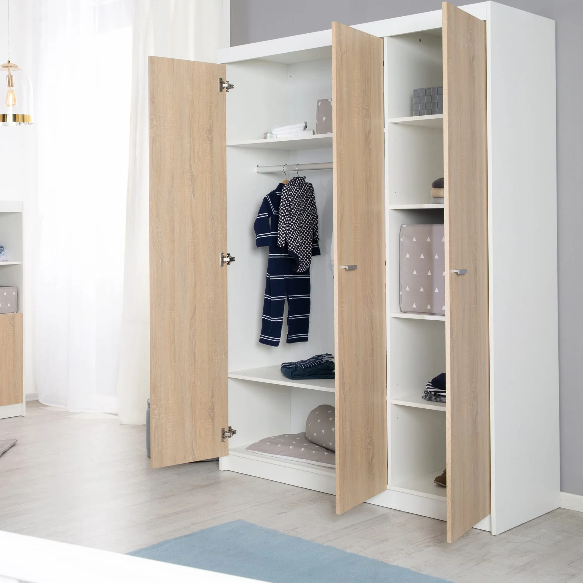 roba Gabriella Chambre Bébé Complète Lit Évolutif 70x140 cm Commode à Langer Armoire 3 Portes Blanc Décor Bois