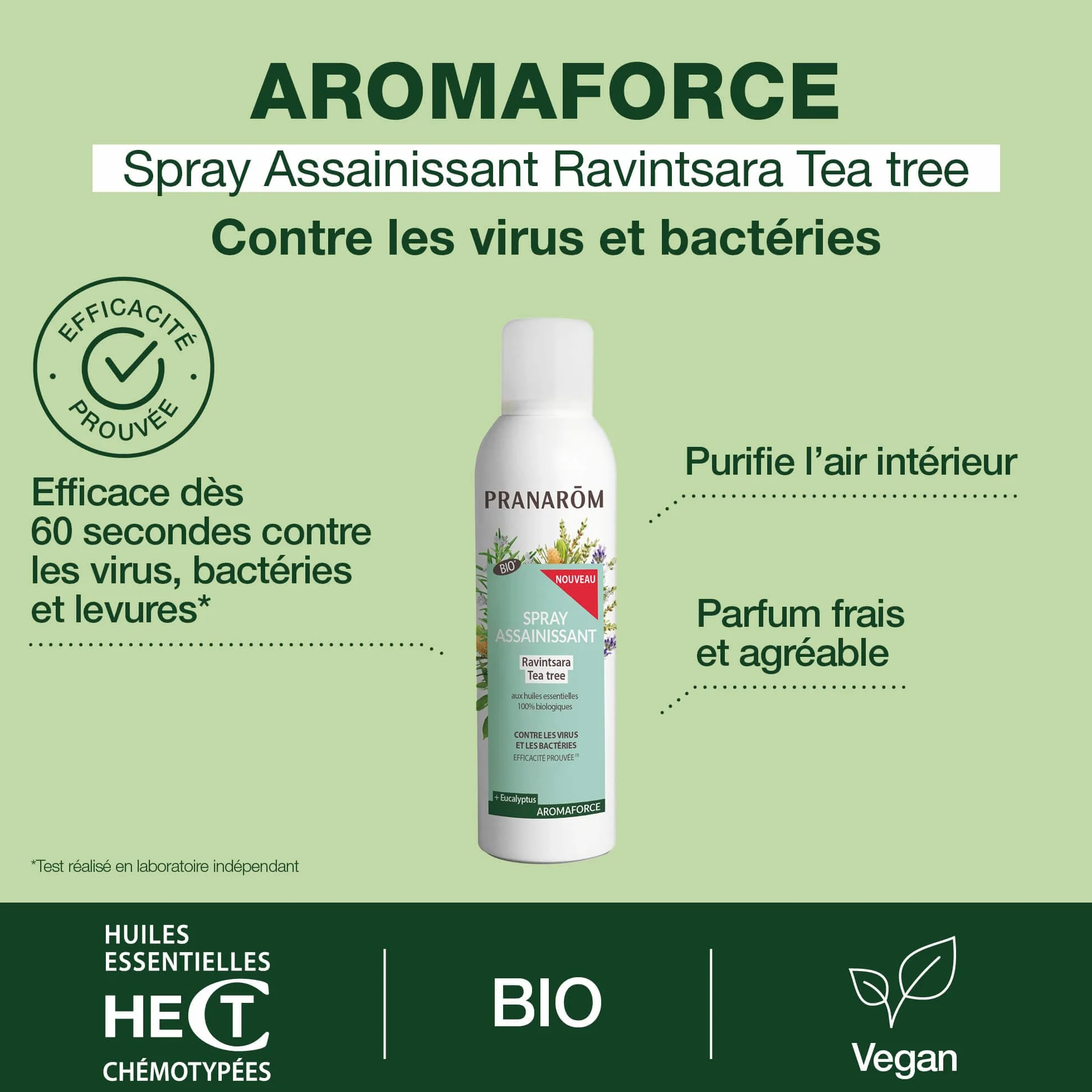 Aromaforce Spray Assainissant Huiles Essentielles Bio Ravintsara Tea Tree Purifie L'Air 150 ml