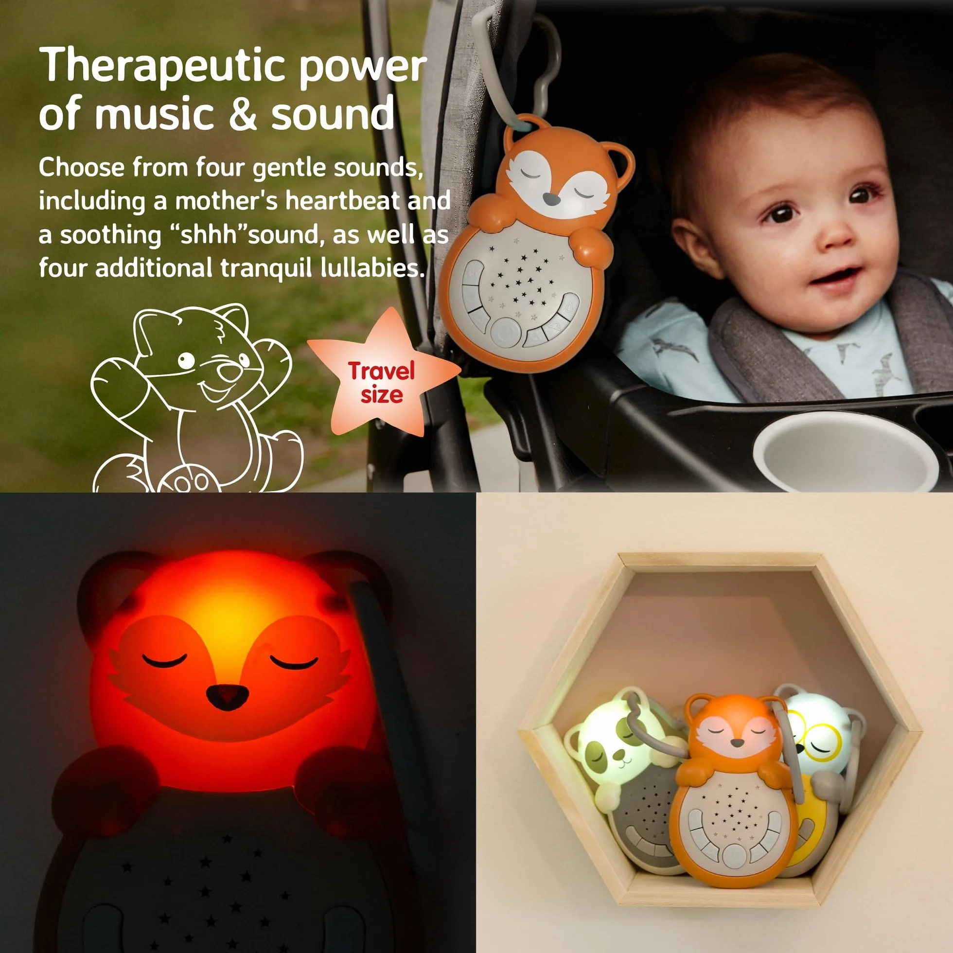 Cloud B Veilleuse Bruit Blanc bébé Nomade avec Sons et berceuses Machine à Bruit Blanc capteur de Pleurs minuterie Sweet Dreamz on The Go Renard dès la Naissance