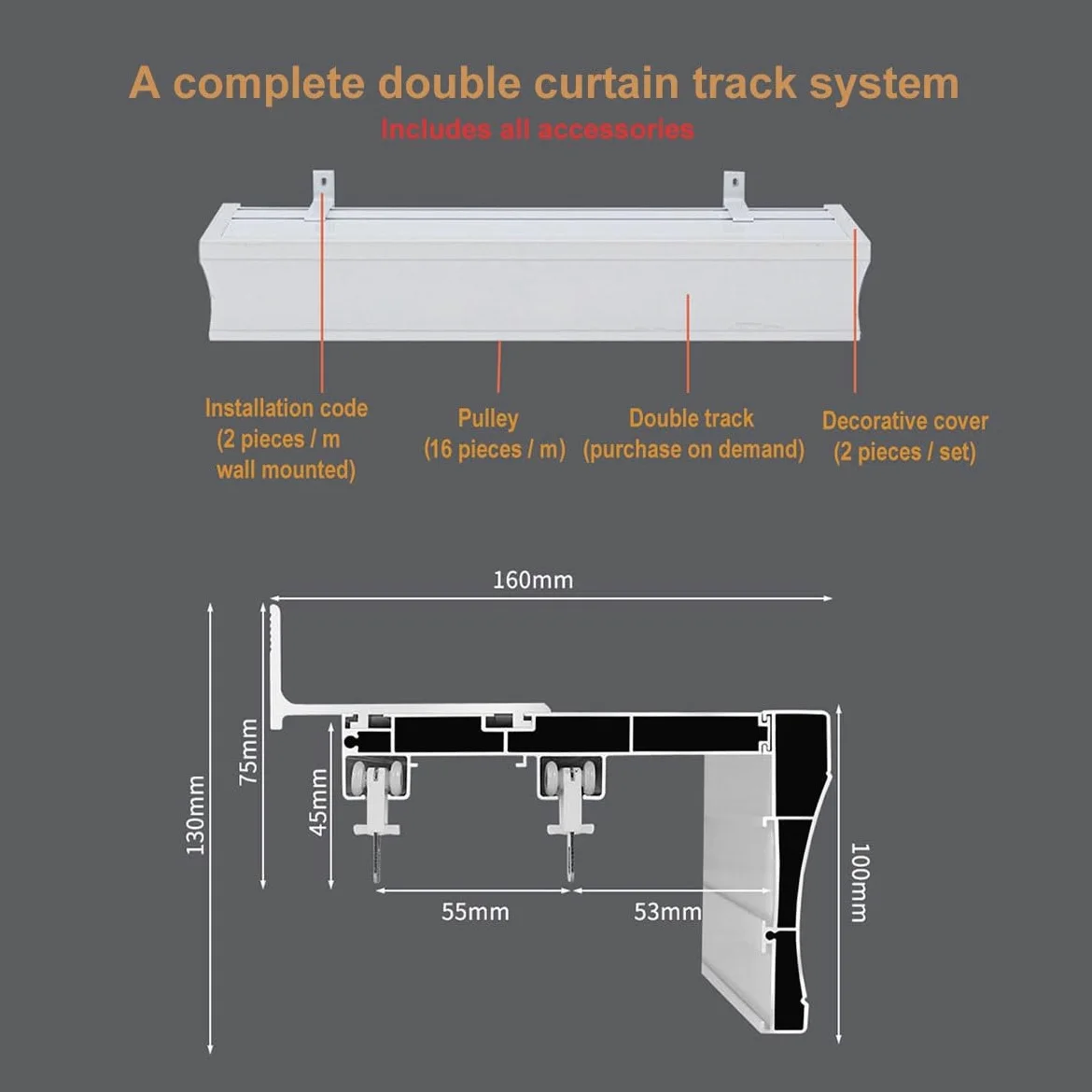 Boîte À Rideaux, Rail De Déflecteur À Double Rail De Rideau Installation Latérale Intégrée Avec Rail De Rideau, Boîte De Rail Poulie De Rail Coulissant Double Rail Silencieux Peut Être Épissé