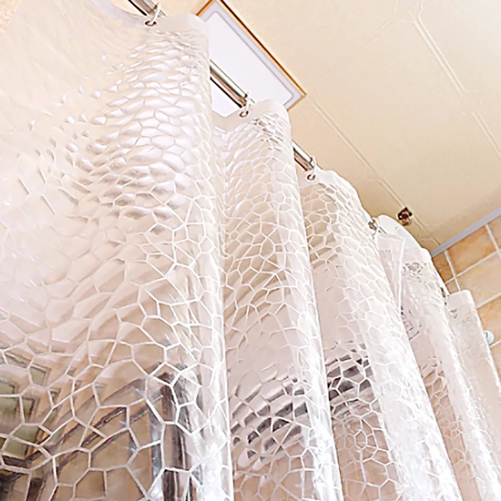 Rideau de douche géométrique, Rideau de douche tissu Rideau de douche Épais Imperméable Translucide Environnement Protection Rideaux de douche pour la maison-blanc W300xH200cm(118x79inch)
