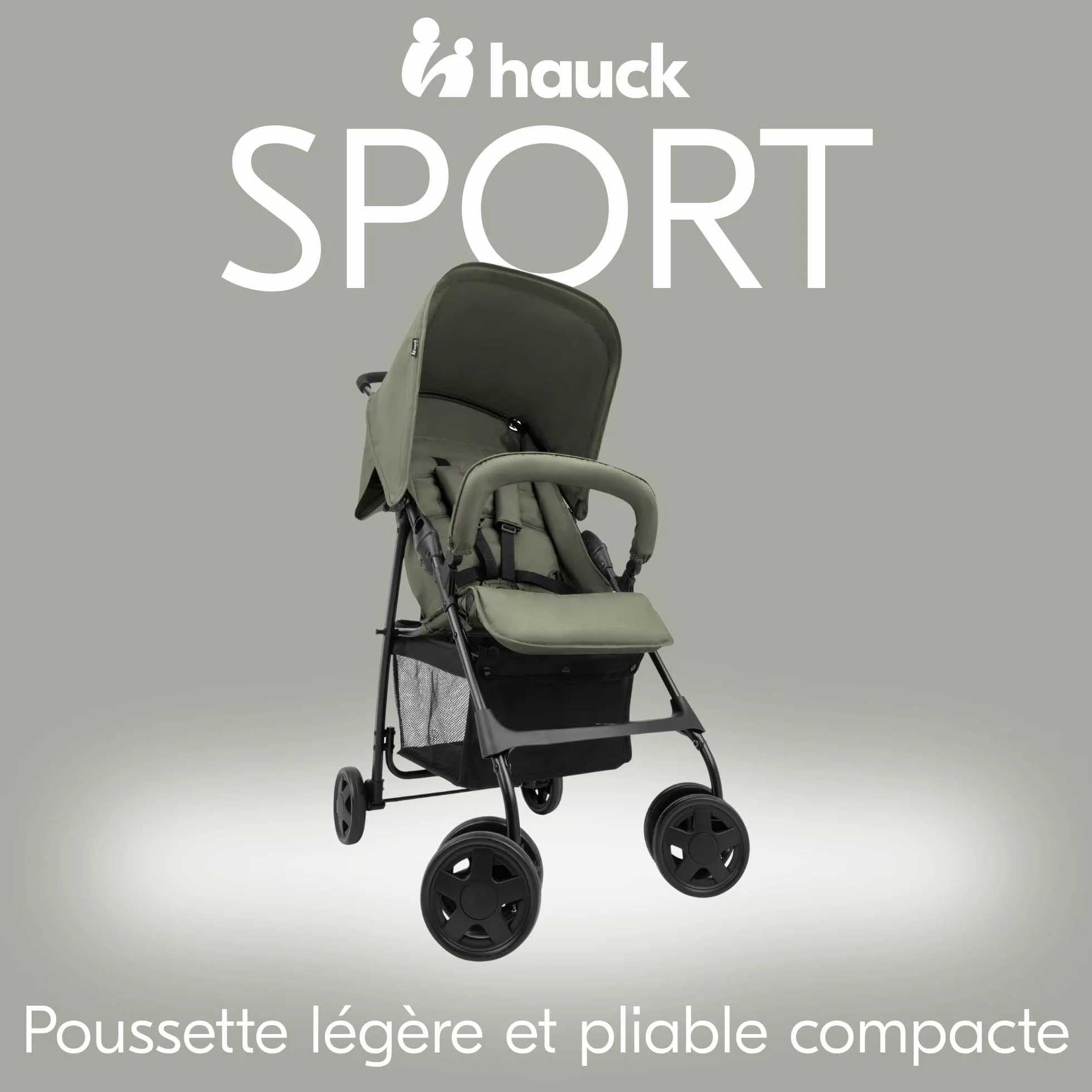 Hauck Poussette Compacte Citadine Sport 5,9 kg Pliable Inclinable 15 kg Capote Pare-Soleil Grand Panier 3 kg Olive