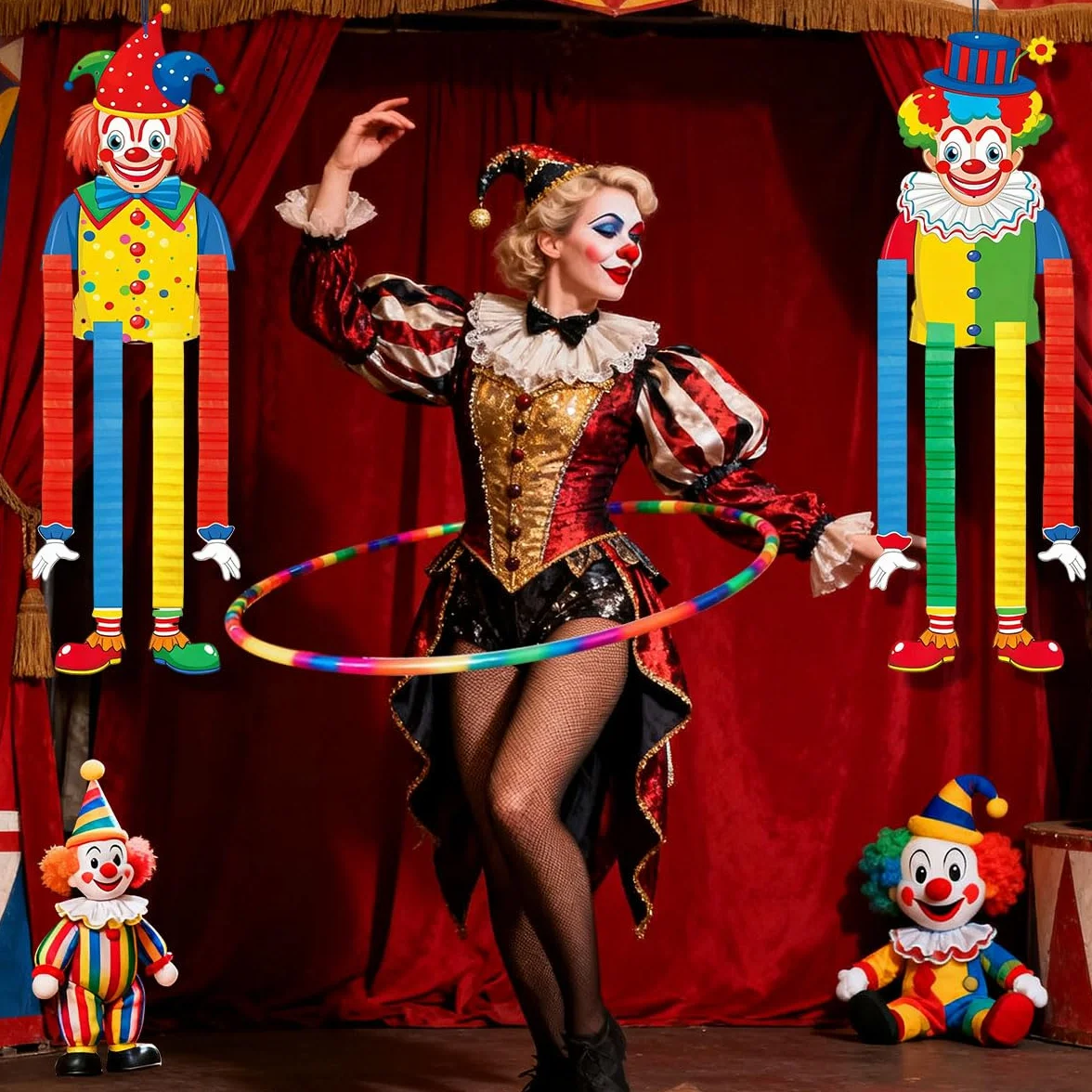 Bannières de Clown Décoration Murale Carnaval, 2 Pièces Suspendue en Papier pour Soirées à Thème Cirque