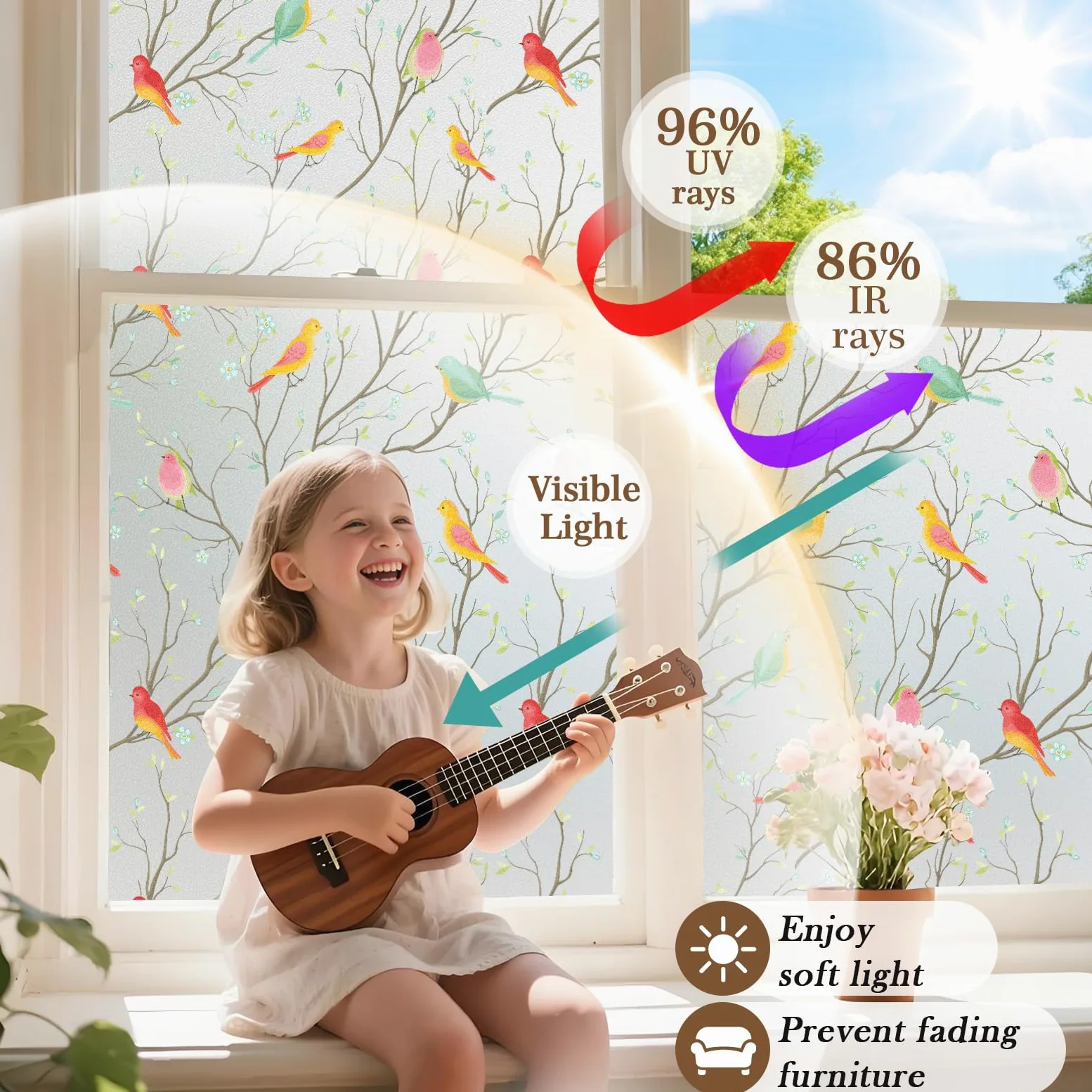 Coavas Film décoratif pour fenêtre en Verre dépoli - Autocollant Statique Non adhésif pour Porte d'entrée de Salle de Bain - Contrôle de la Chaleur - Anti-UV - 75 x 300 cm