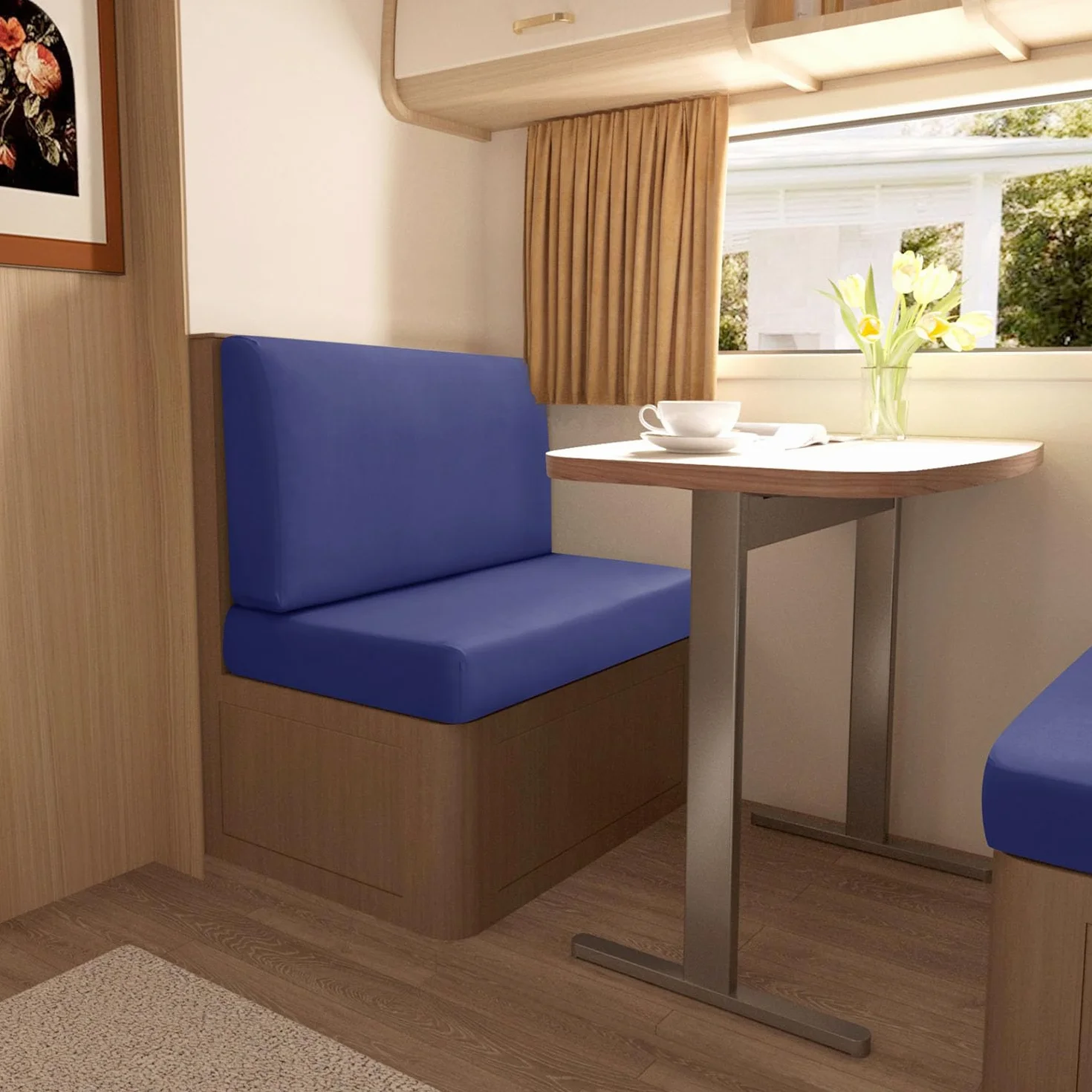 Housses De Coussin De Dinette De RV Imperméables Ensemble Cabine Siège Banc Bleu Marine 4 Pièces