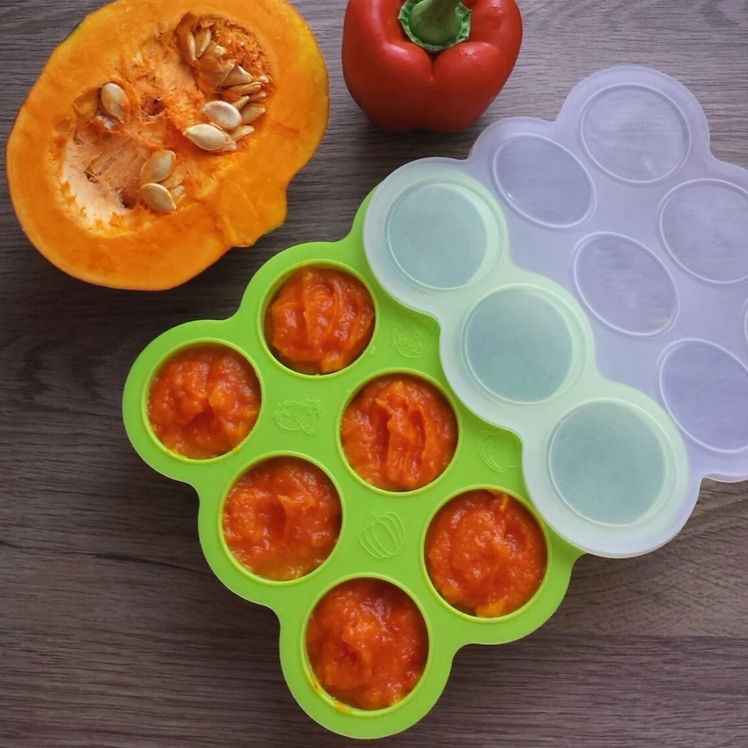 Récipient Nourriture Bébé 9 Pots Conservation Silicone avec Couvercle Vert