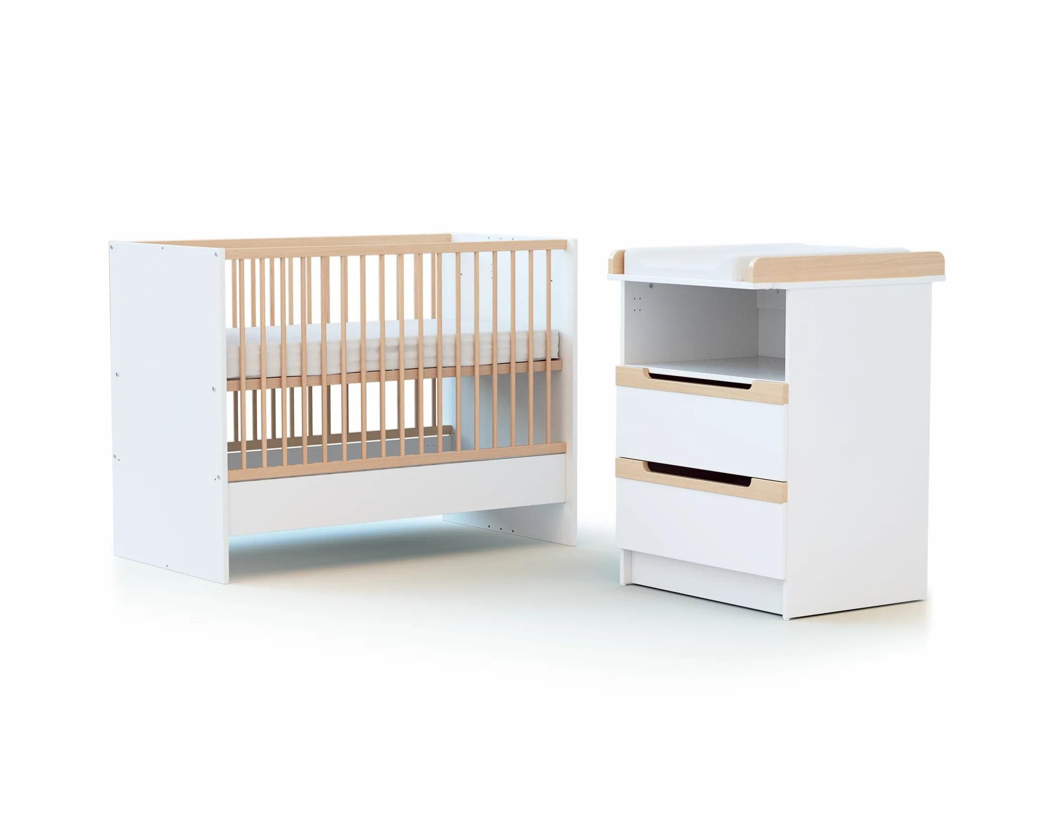 Lit Combiné Evolutif Carrousel Blanc et Hêtre Verni 60 x 120 cm Jurababy