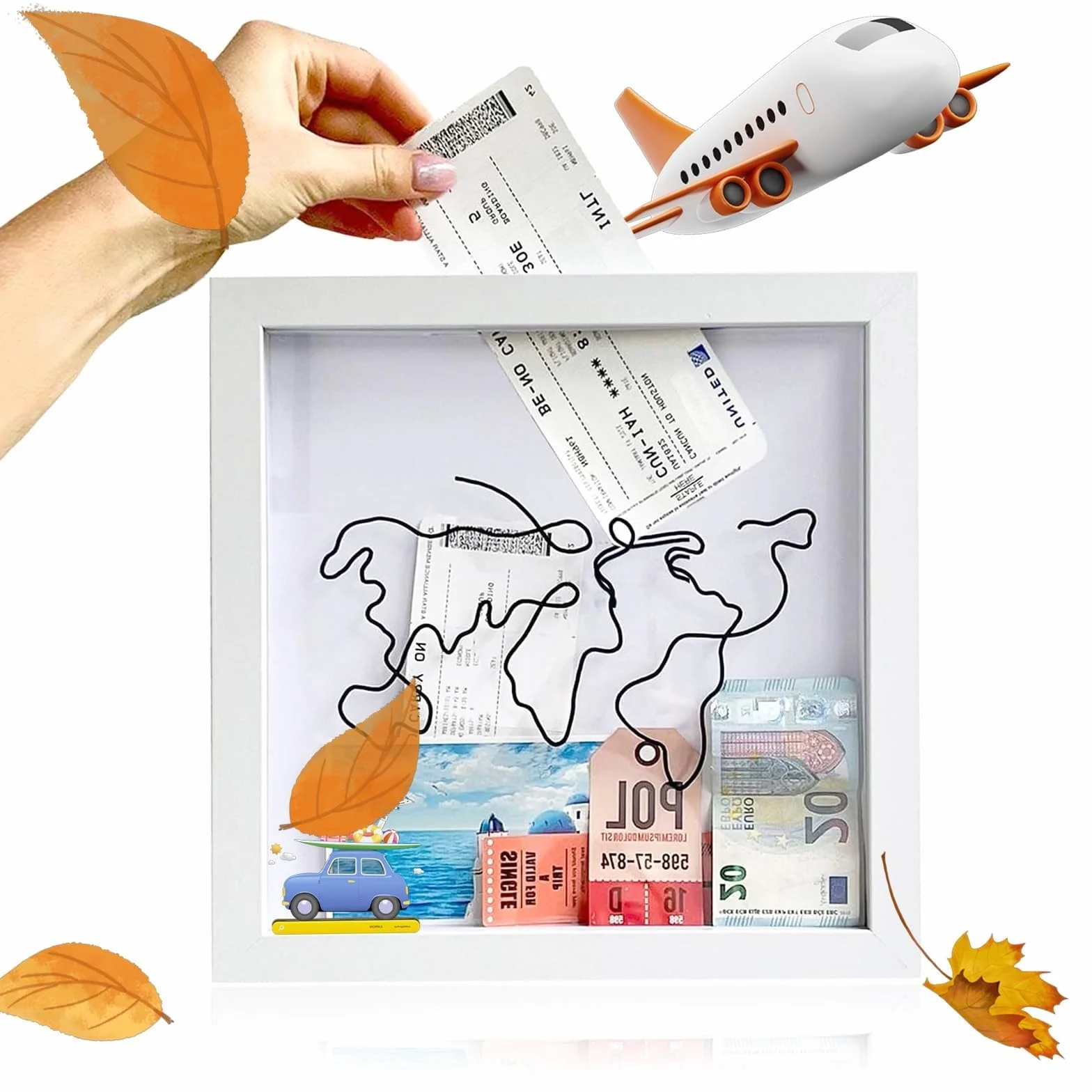 Boîte d'Archivage d'Aventure 20x20x4,4 cm Cadre Photo 3D Cassette Blanc Décoration Murale