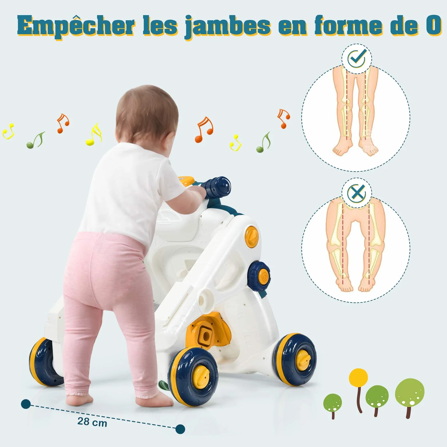 COSTWAY 3 en 1 Trotteur Bébé Évolutif avec Lumière et Musique, Voiture à Enfourcher Polyvalente, 6-36 Mois