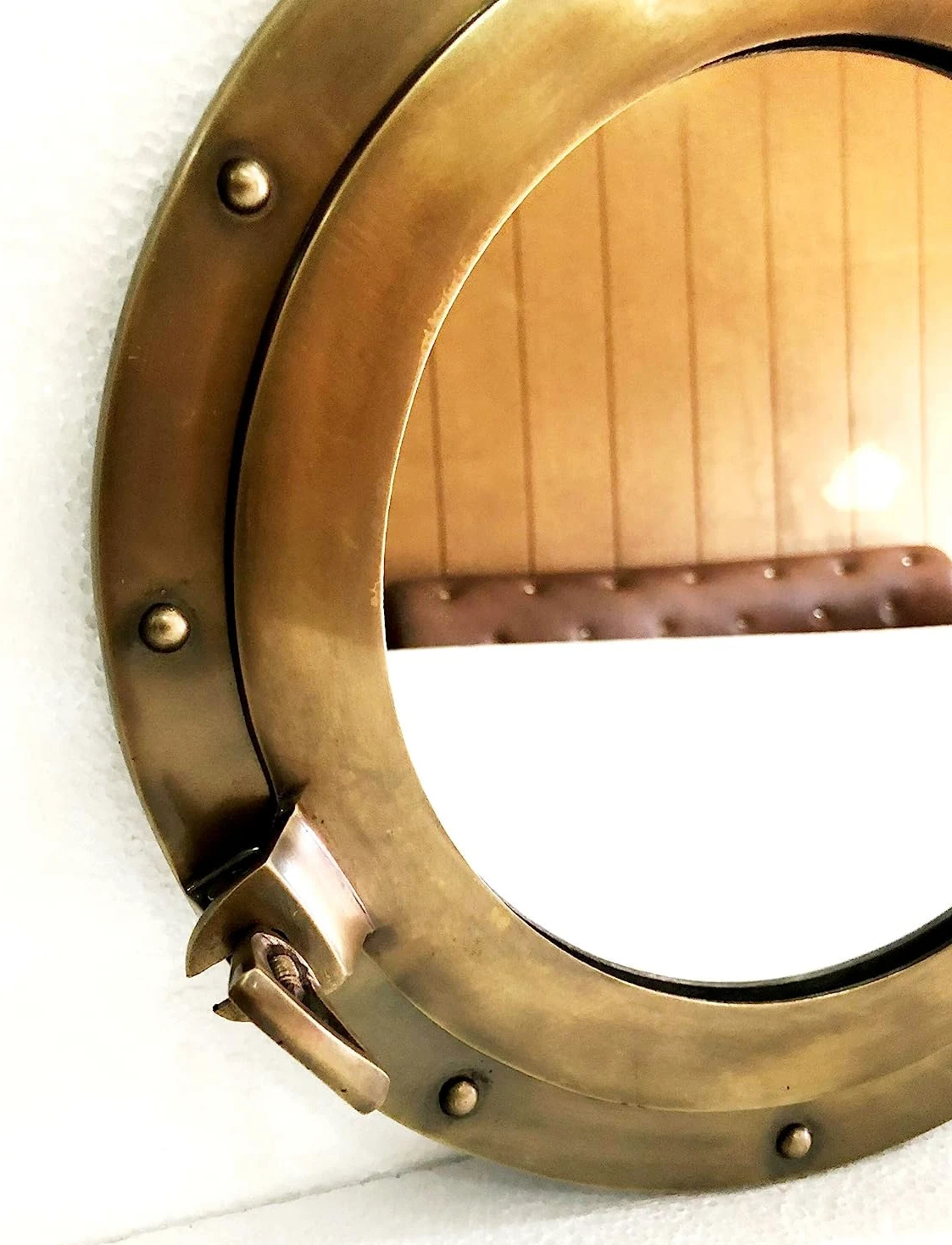 Miroir rond pour fenêtre de bateau Finition marron antique 30,5 cm