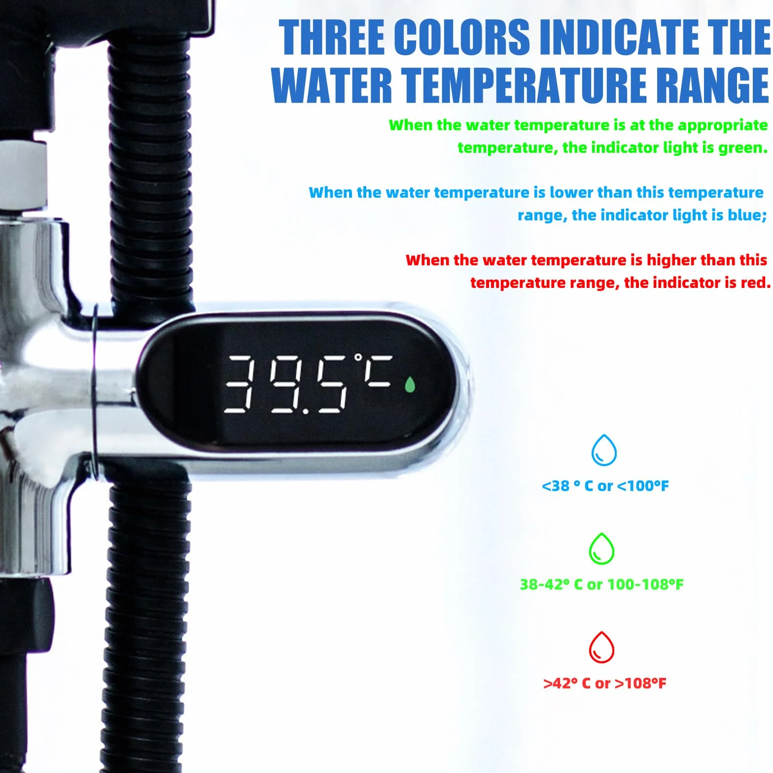 BAIFULAI Thermomètre numérique LED salle de bain 0-100℃ écran pivotant 360° douche baignoire