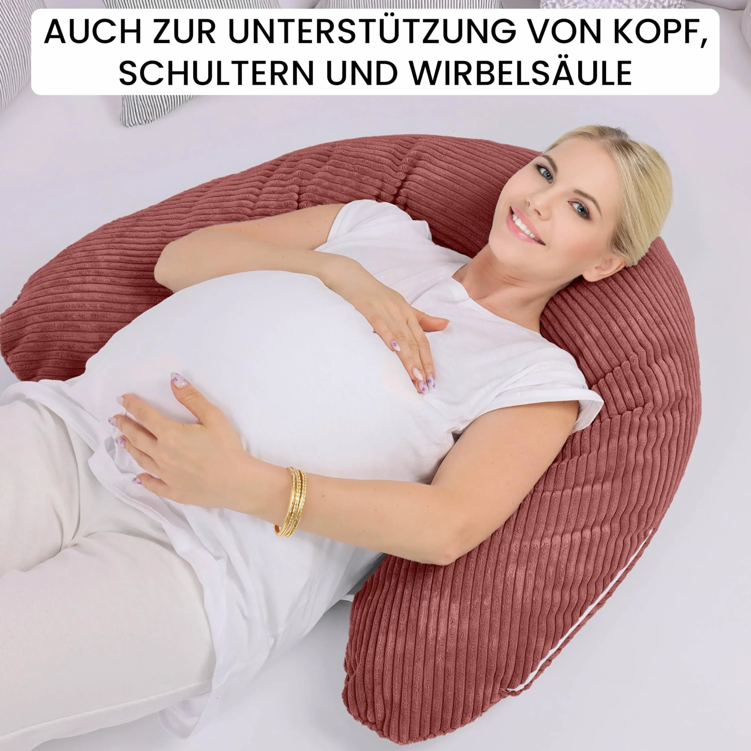 Amilian Coussin d'allaitement XXL 170 cm, coussin de grossesse pour dormir sur le côté, avec rembourrage et housse amovible - Herzschimmer