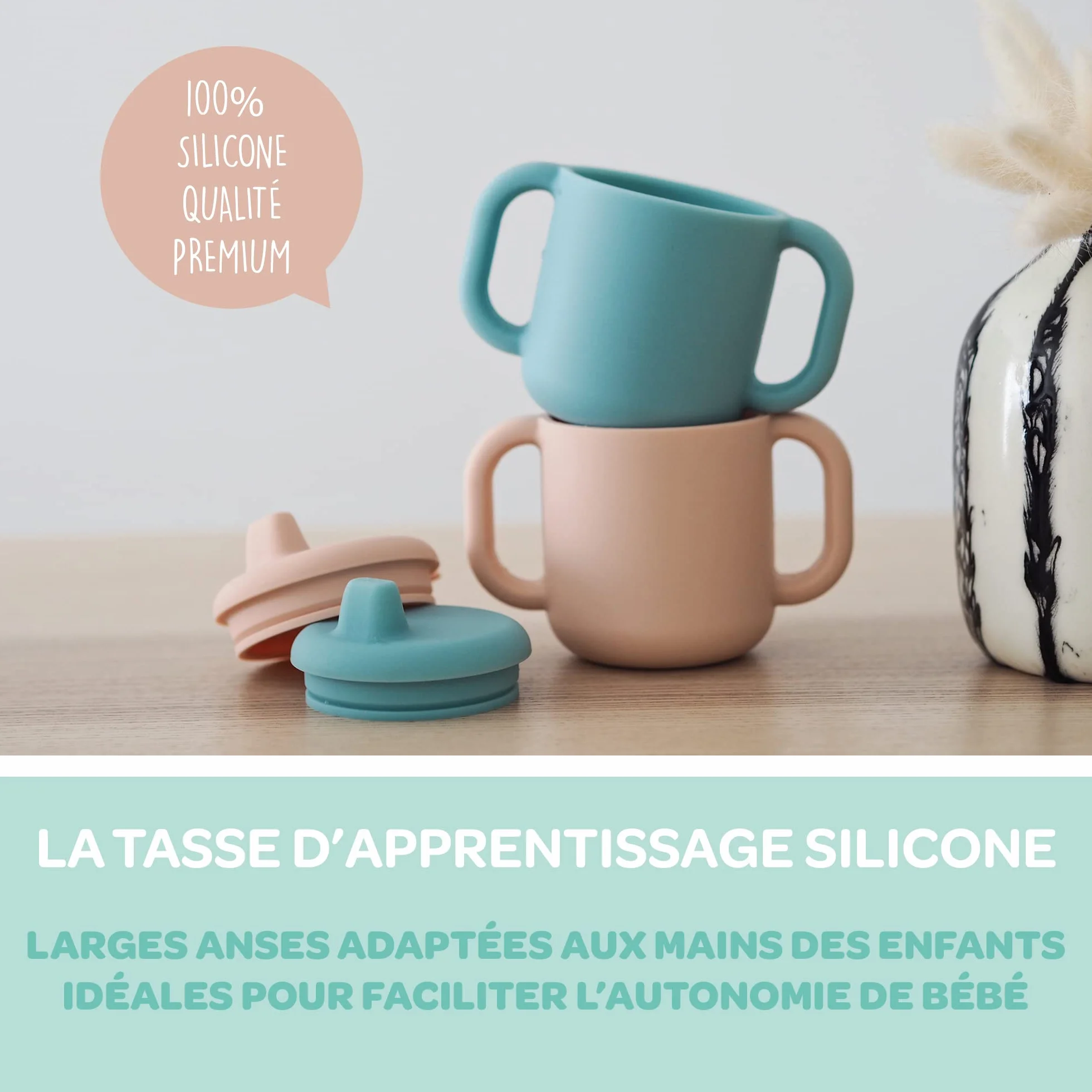 Béaba Tasse d'Apprentissage Bébé, Silicone, Bec Souple, Bleu