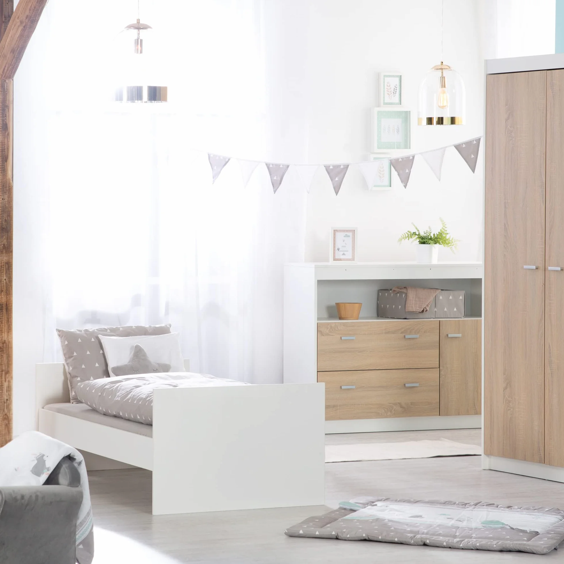 roba Chambre Bébé Duo Gabriella Lit Évolutif 70 x 140 cm Commode à Langer Meubles Certifiés EPH Blanc Décor Bois