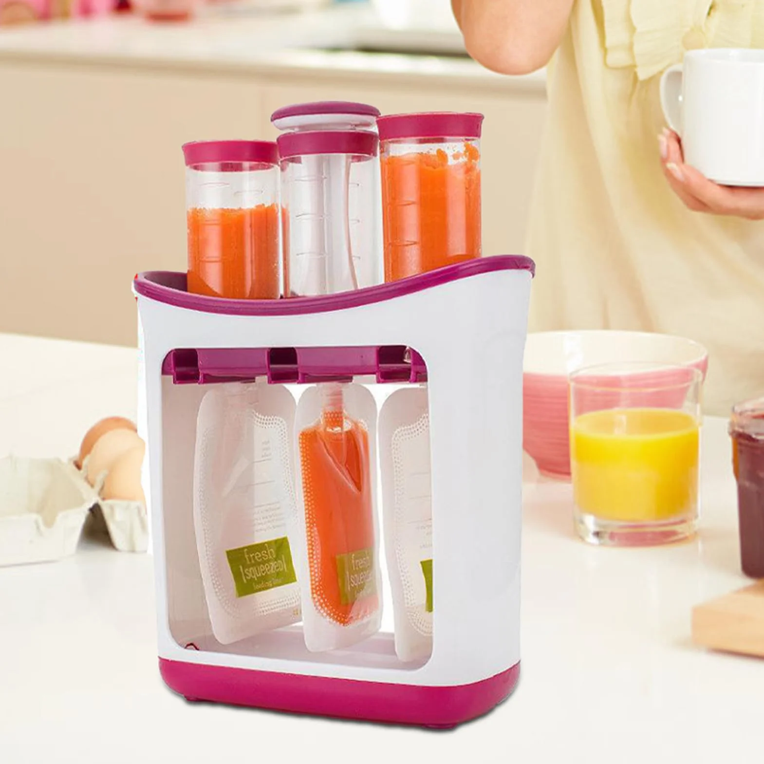 Machine à Compote Bébé avec Sacs Réutilisables, Gourde Compote Réutilisable pour Purées Maison