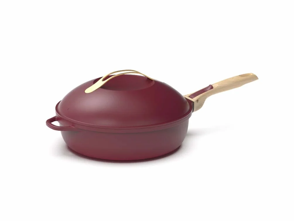 COOKUT La Fabuleuse poêle 8 en 1 - ustensile multifonction avec poignées amovibles, panier vapeur, spatule en bois RUBIS