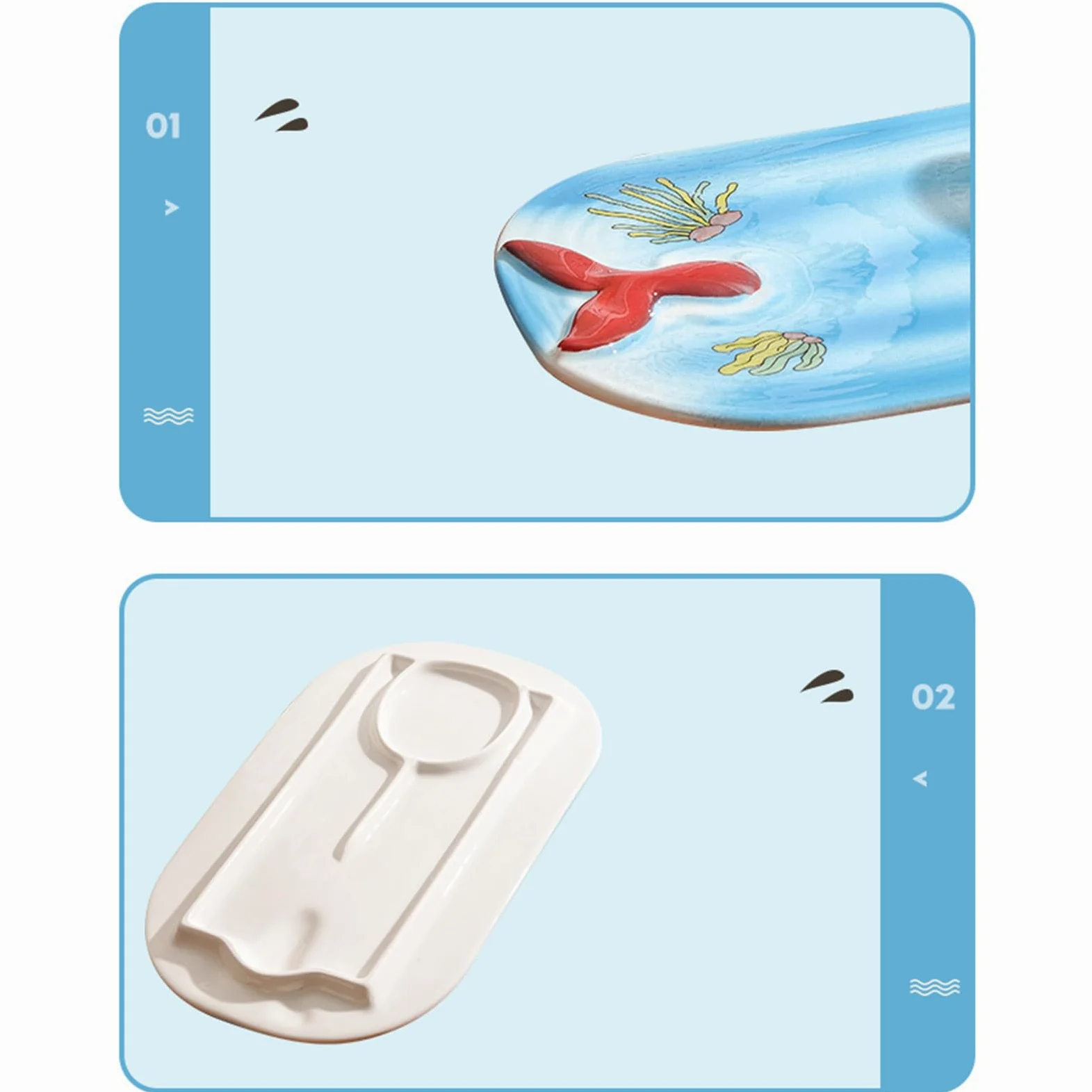Plat à Sushi Assiettes à Sushi à Motif Carpe | Plat en Céramique et Bol Peint à la Main pour Fête, Cuisine, Nourriture, Hôtel, Déjeuner, Dîner, Restaurant, Maison, Salade