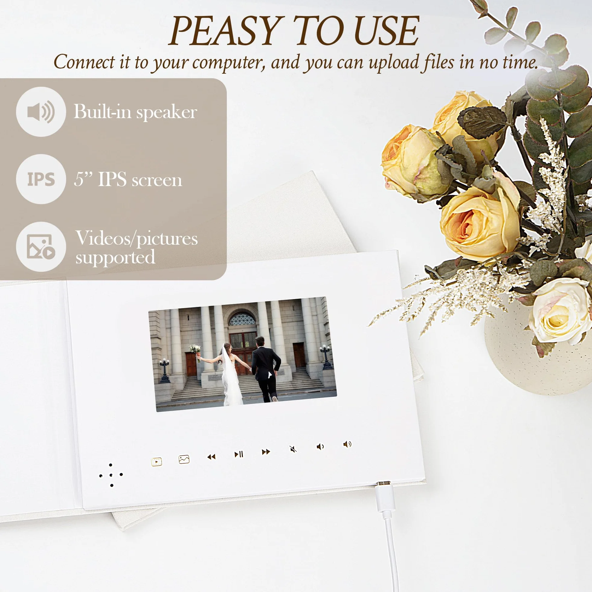 Livre photo et vidéo en lin de luxe, écran IPS 5", mémoire 4 Go, batterie rechargeable, stockage vidéo HD 3h