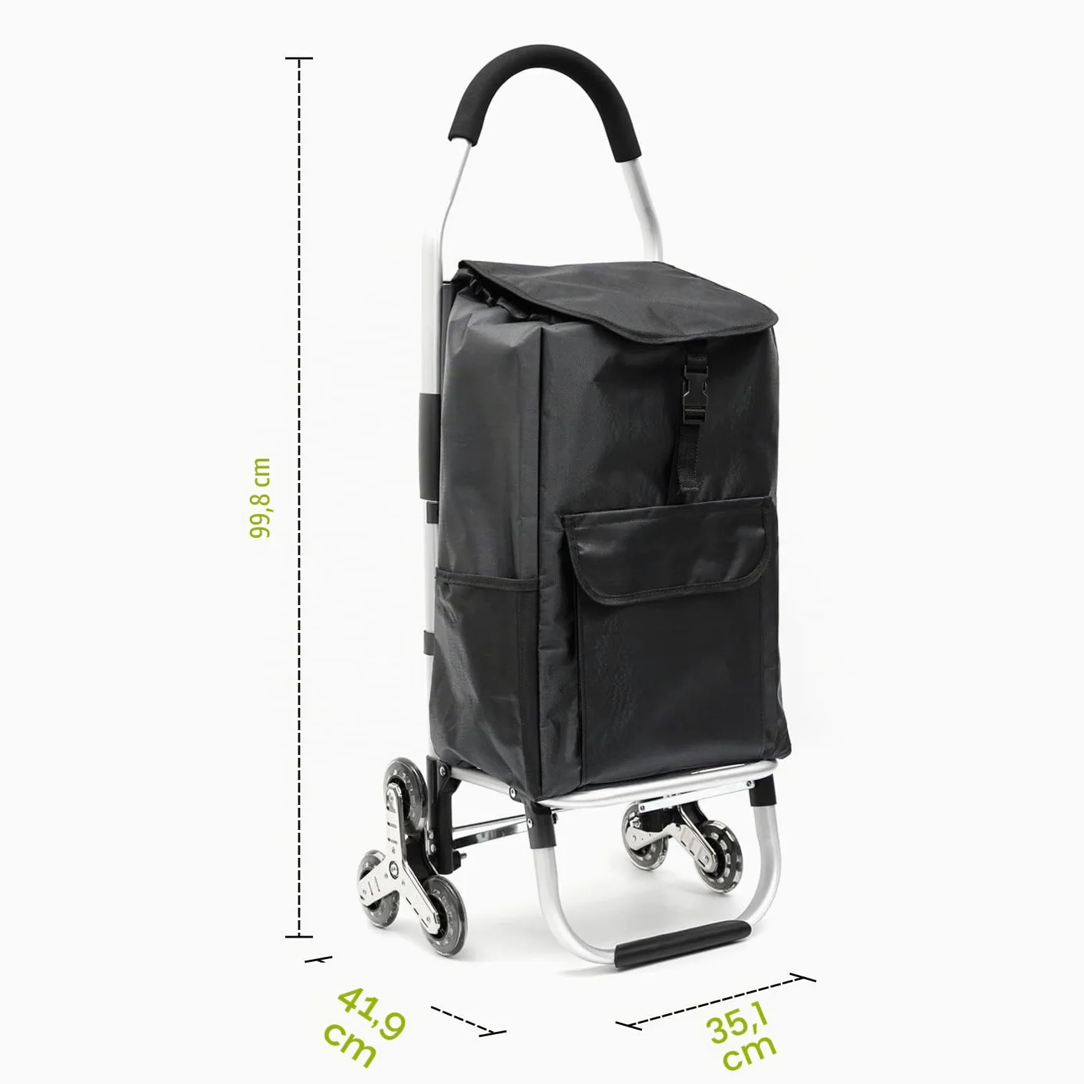 Chariot De Courses Pliable Amovible 6 Roues (56 L),Chariot de Rangement à roulettes avec Sacs de Courses Imperméable et Cordon élastique Ajustable,Chariot à roulettes Escalier,Noir