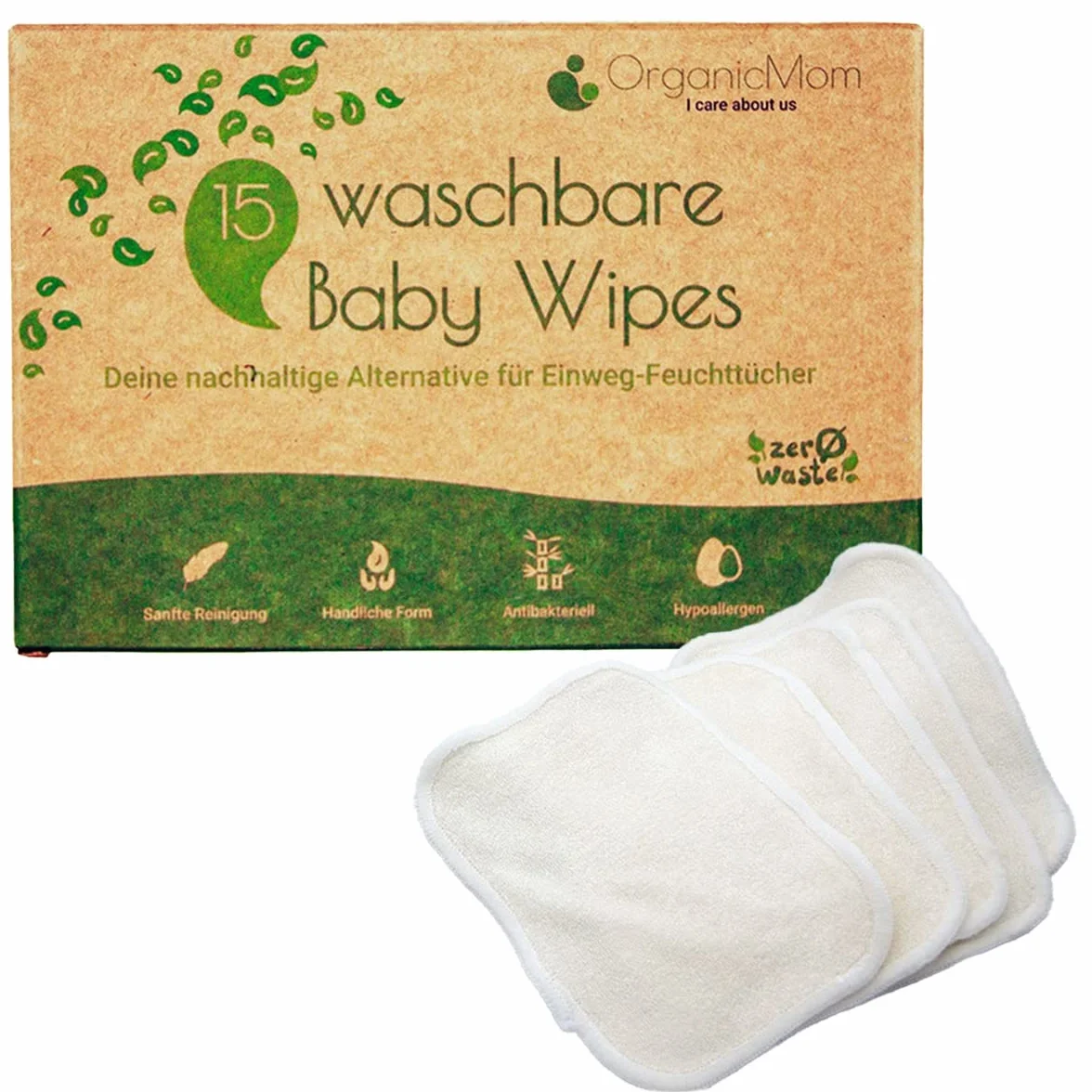 OrganicMom® Lot 15 lingettes toilettage lavables bambou filet linge doux durables remplacement jetables bébé