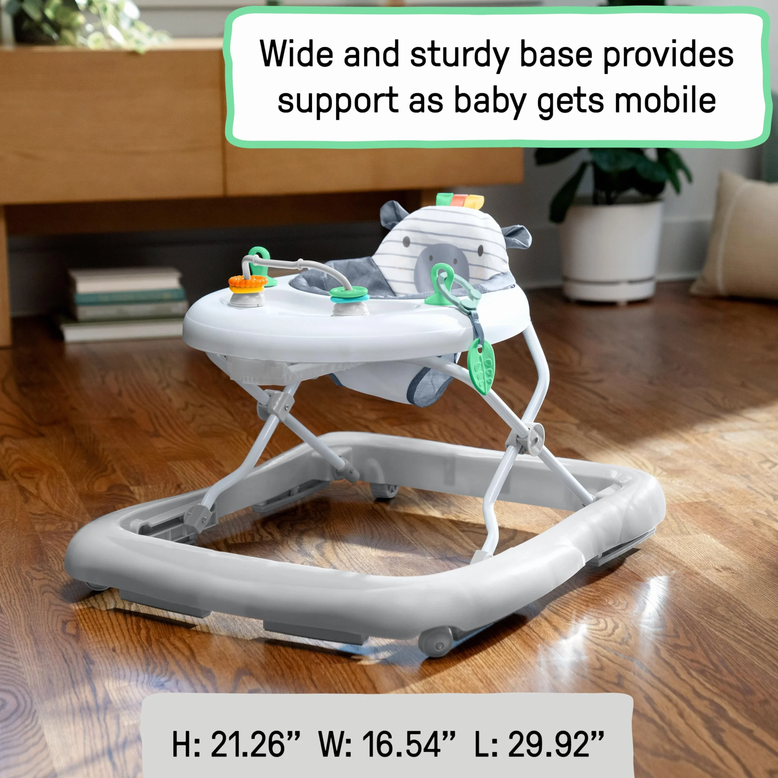 Ingenuity Trotteur Évolutif Smooth Strides Chambray, Trotteur avec Activités, 3 Hauteurs Réglables, Arc d'Activités Ajustable avec Jouets, pour Bébé 6-12 Mois