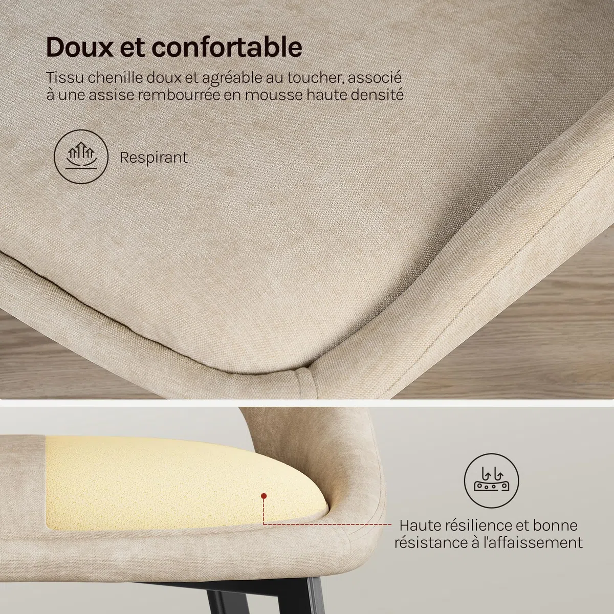 WOLTU Lot de 2 Chaises de Salle à Manger,Beige