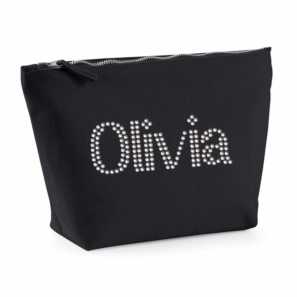 Trousse de Toilette Noire à Cristaux Personnalisables pour Maquillage