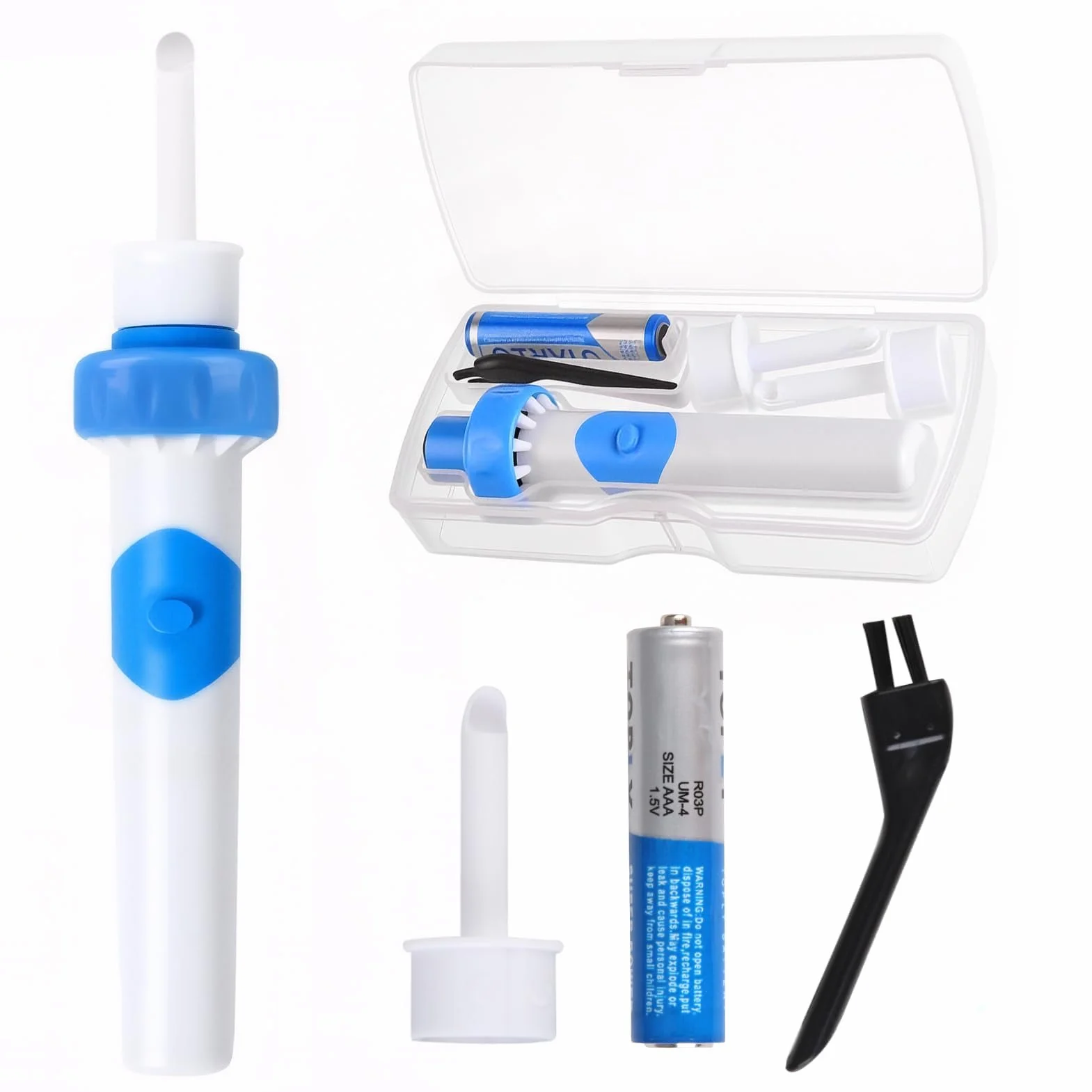 Yuio Aspirateur Oreille Cerumen, Nettoyant Oreille Avec 2 Têtes de Rechange Lavables et Batterie