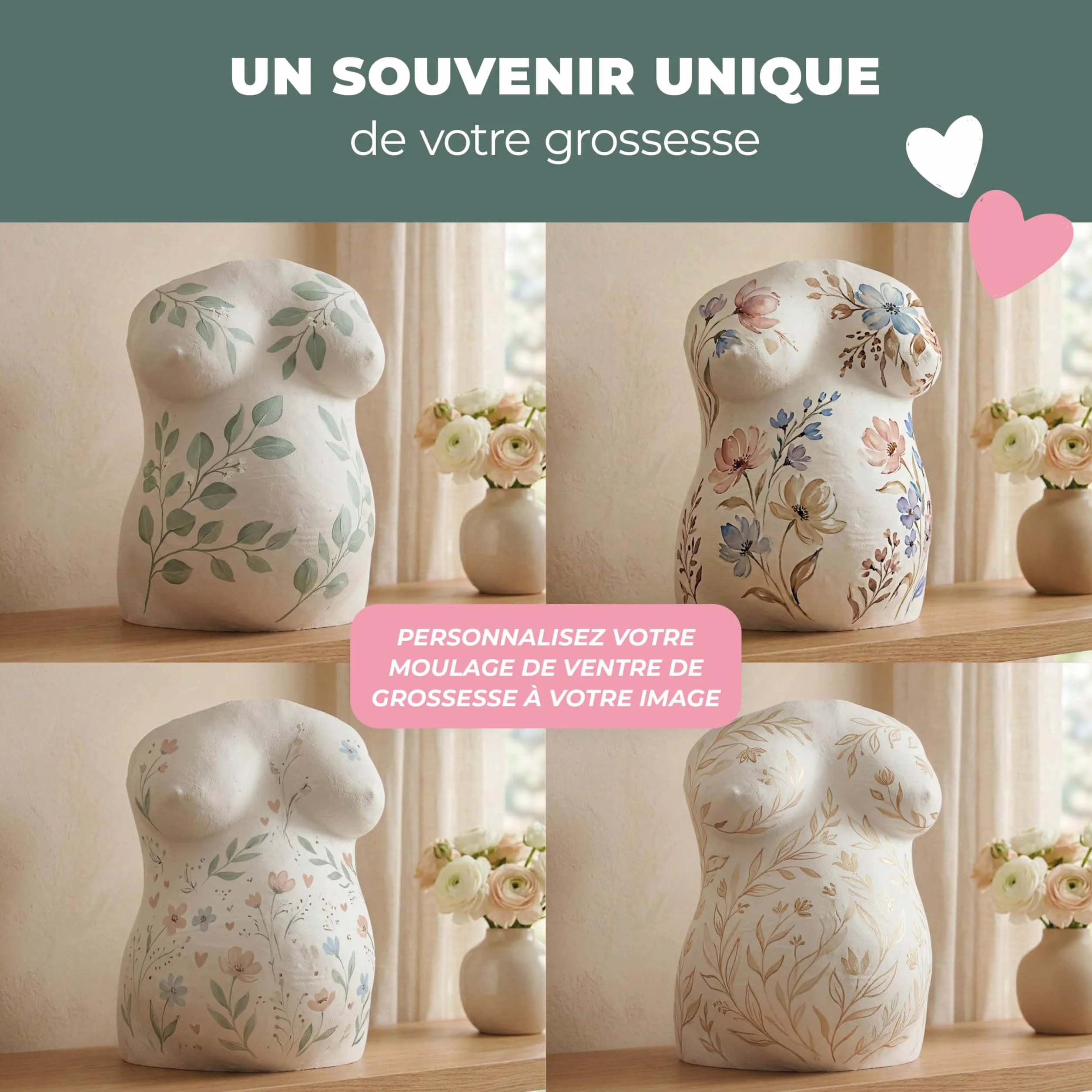 Kit d'empreintes de plâtre pour ventre de bébé - Cadeau pour future mère, souvenirs de grossesse