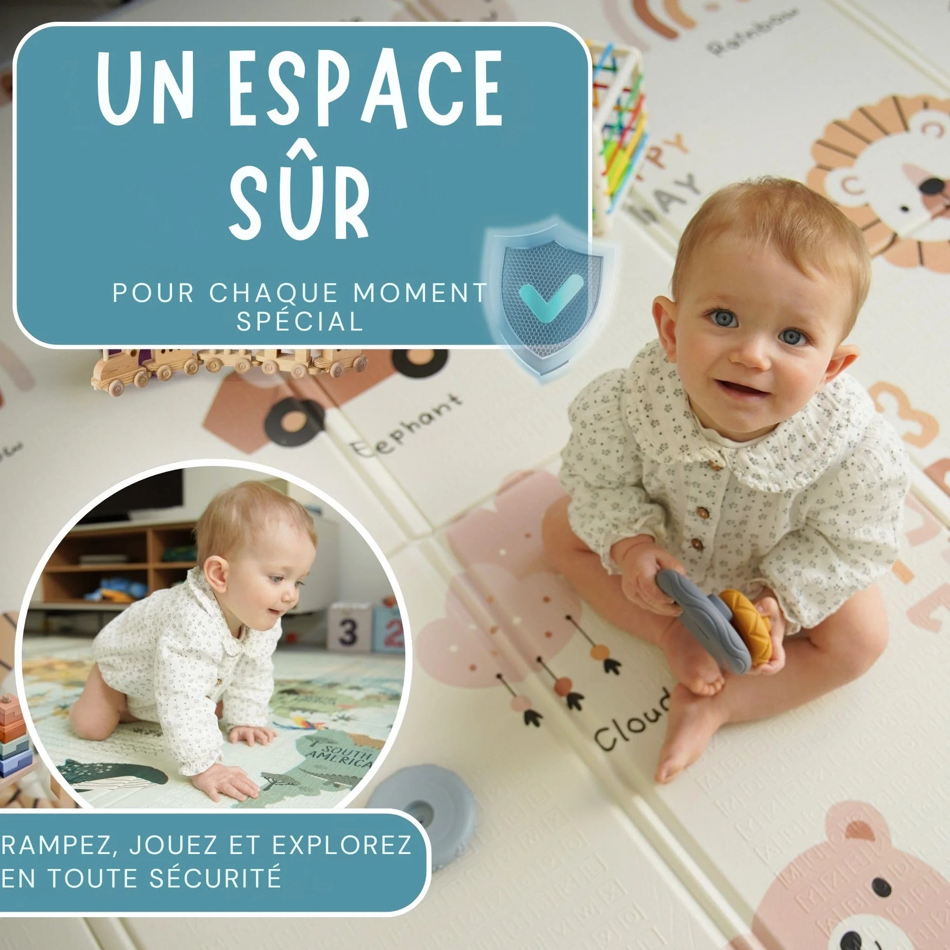 Tapis Bebe Pliable 200x180 Reversible avec Bord Renforcé, Tapis d'Eveil Anti-Chute Lavable (Carte XL)