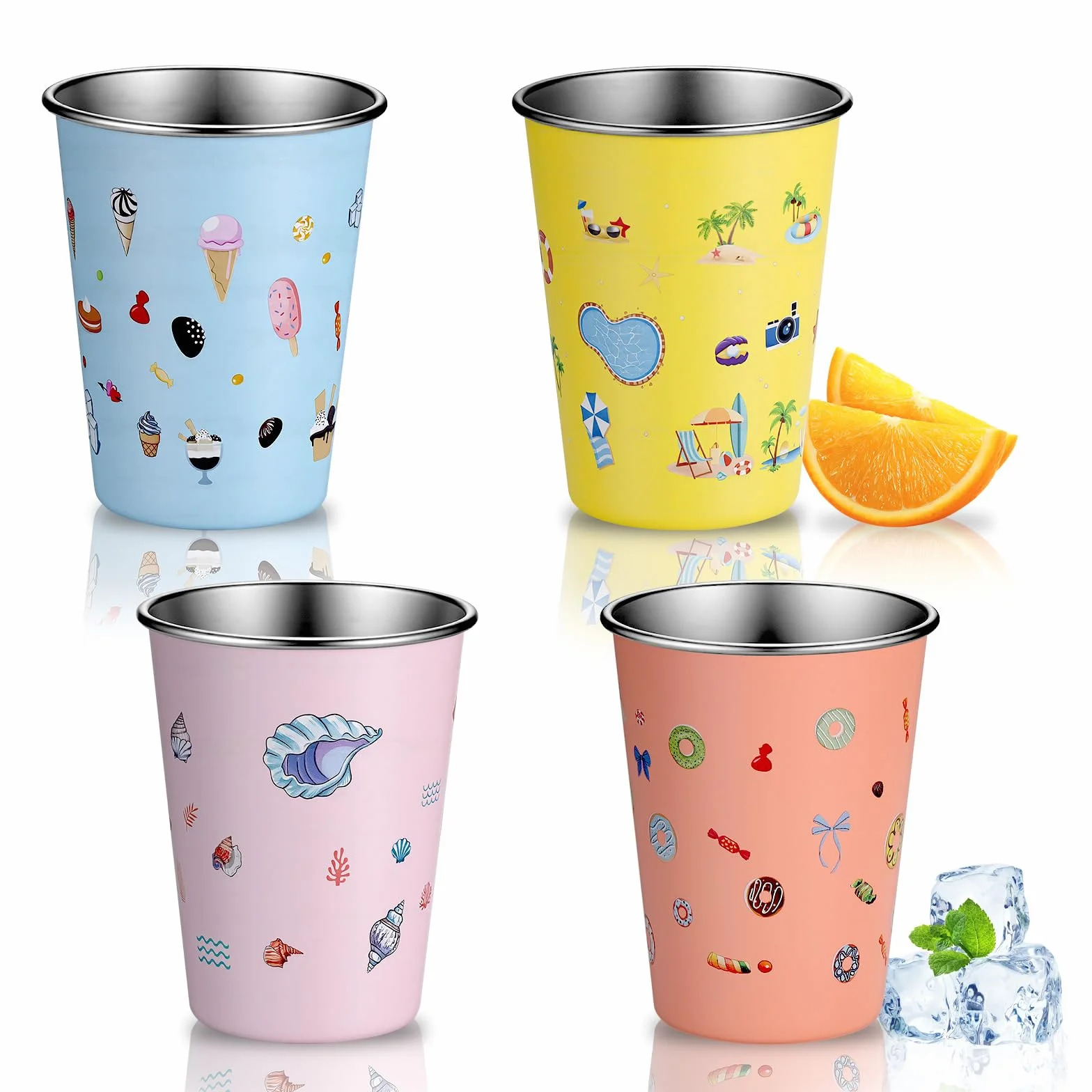 Gobelet Inox Enfant 350ml Tasse Réutilisable Incassable 4 Pièces