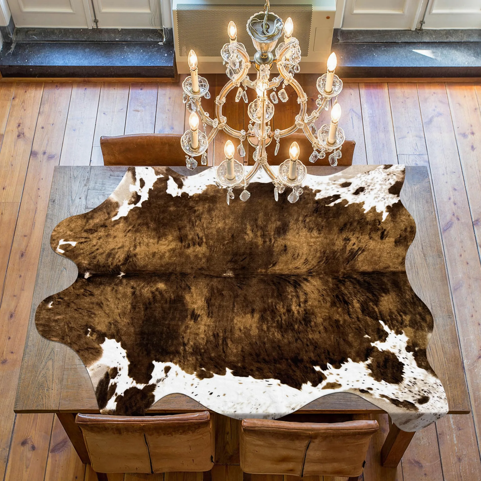 Grand tapis en cuir de vache synthétique pour chambre à coucher, salon, chambre d'enfant, bureau, table, décoration murale, marron, 1,4 x 1,6 m