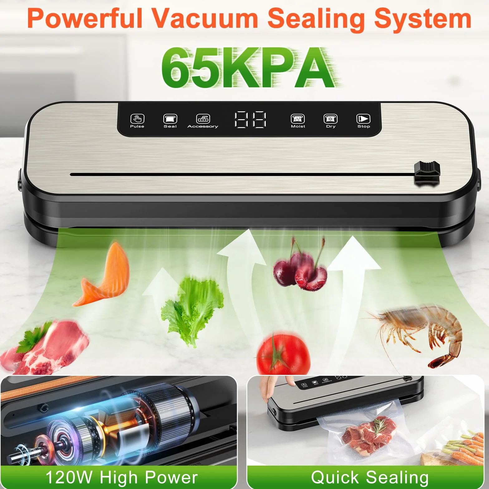 Machine Sous Vide Alimentaire 6 en 1 SHINER, Modes Sec et Humide, UV, 50 Sacs, Scellure 30 cm