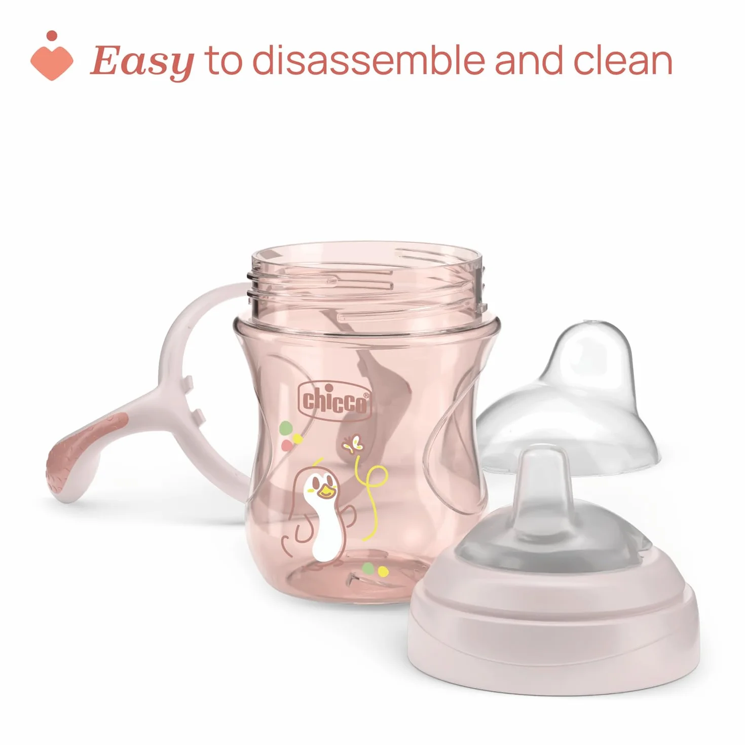 Chicco Coupe anti-goutte Transition Cup bébé 200ml 1 tasse biberon 4 mois bec ergonomique silicone double valve anti-antiolique sans BPA Rose