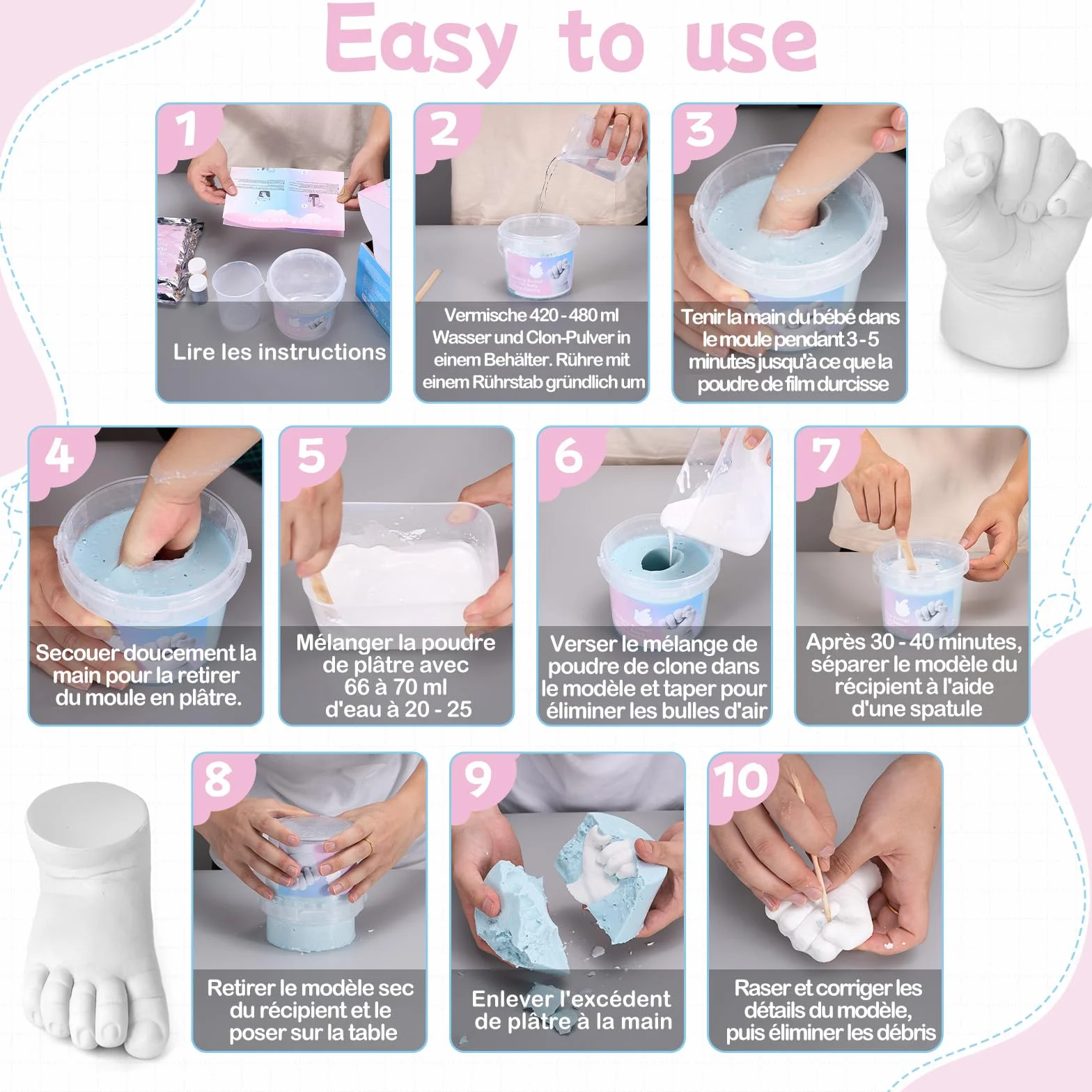 Taricor Kit de Moulage de Main Empreinte Bebe 3D Non Toxique avec Alginate et Poudre de Moulage